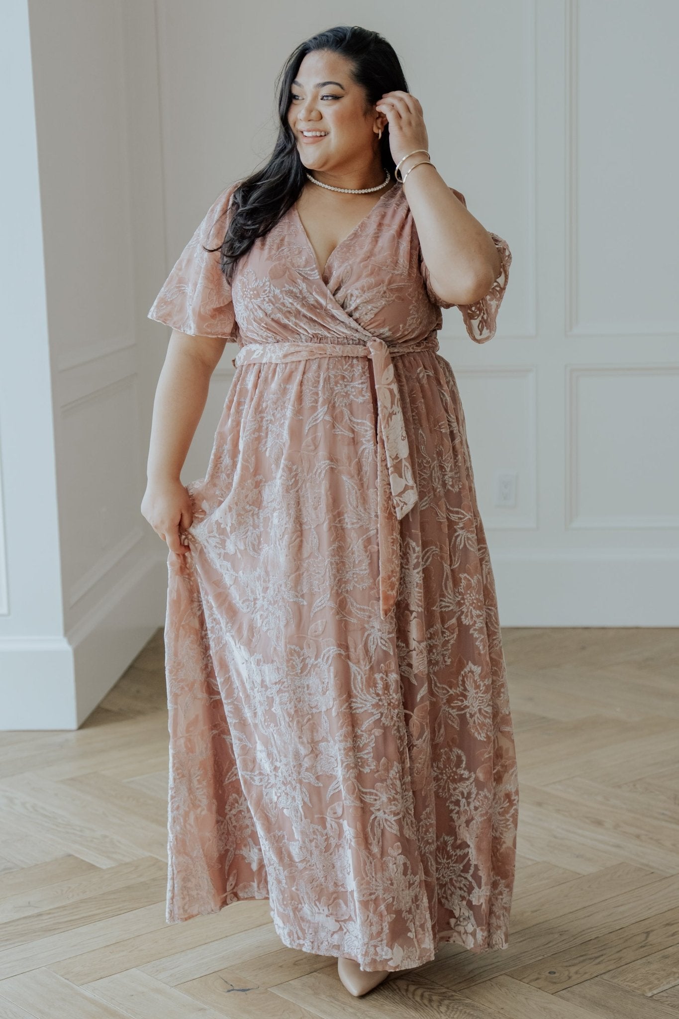 Uma Velvet Maxi Dress | Blush + Silver Sale Cheap Pice