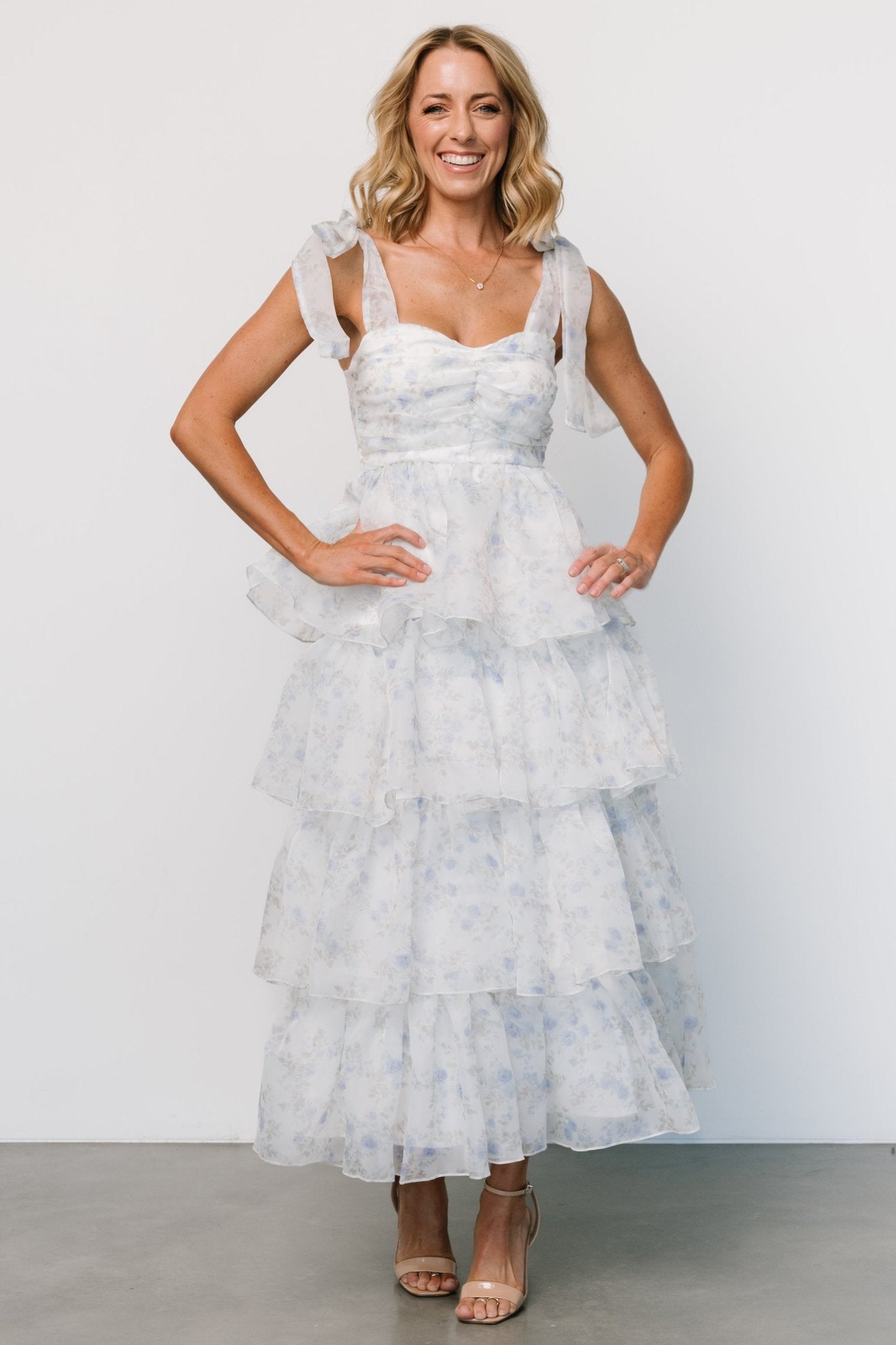 Rosemary Tiered Dress | Light Blue Floral Cheap Sale Online