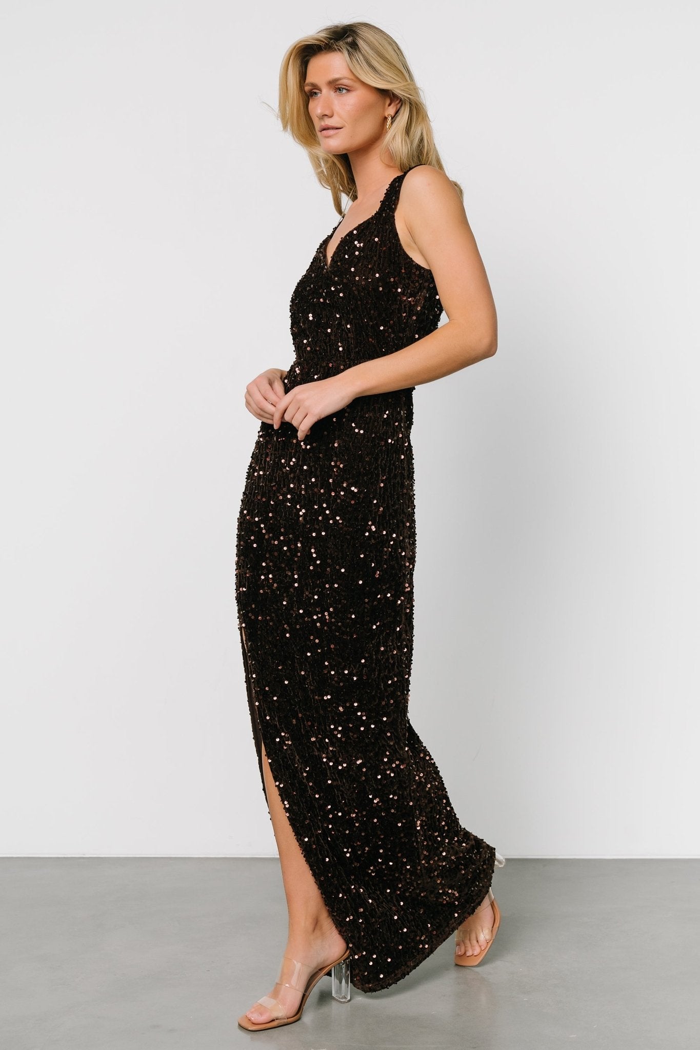 Marilyn Sequin Maxi Gown | Dark Brown For Sale Free Shipping