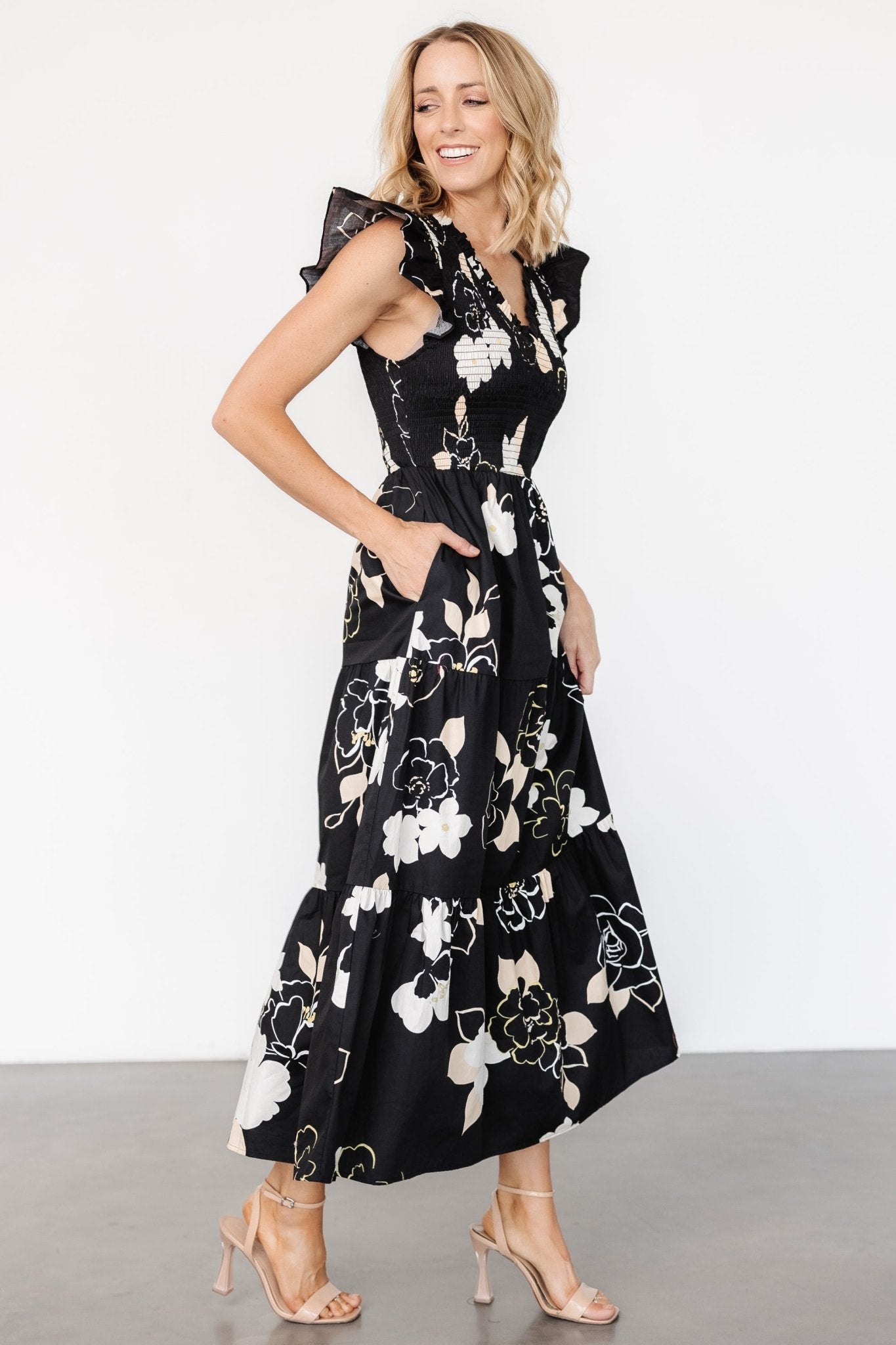 Ranchero Smocked Maxi Dress | Black Print Shop Offer Cheap Pice