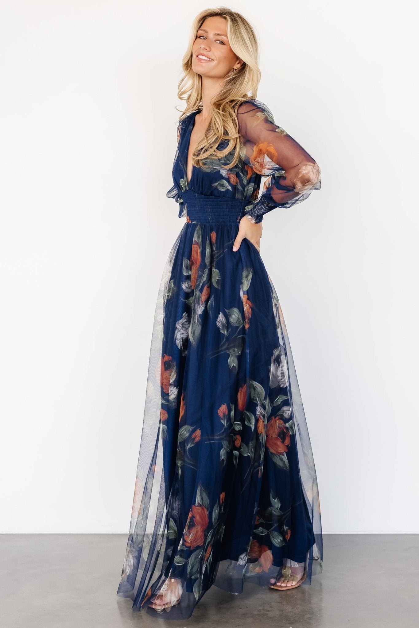 Layla Tulle Maxi Dress | Navy Blue Floral Discount Countdown Package