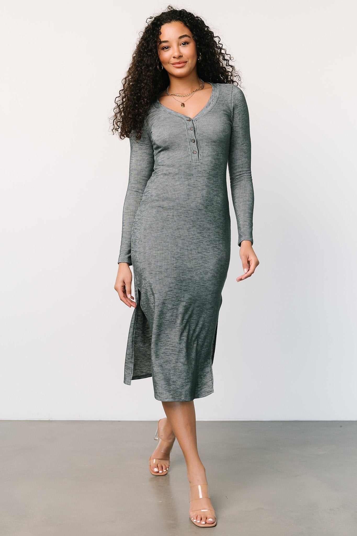 Denver Ribbed Midi Dress | Heathered Jade Outlet Order