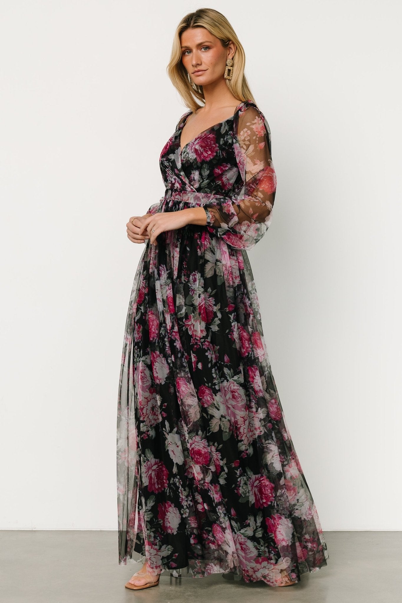 Desiree Tulle Maxi Dress | Black + Fuchsia Free Shipping Cost