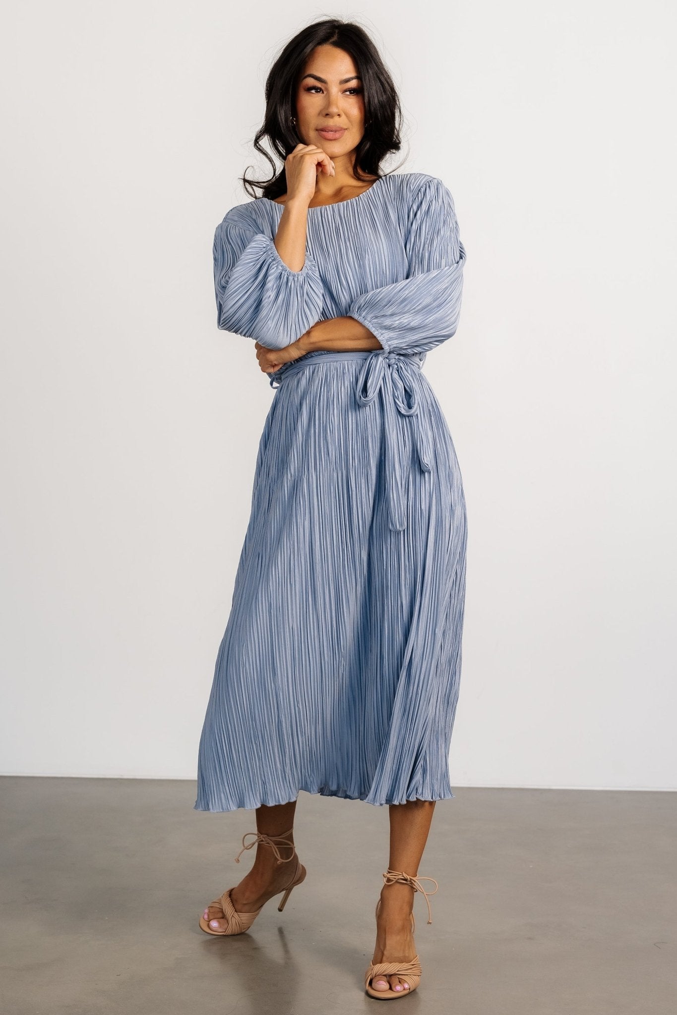 Bethany Pleated Midi Dress | Light Blue Buy Sale Online