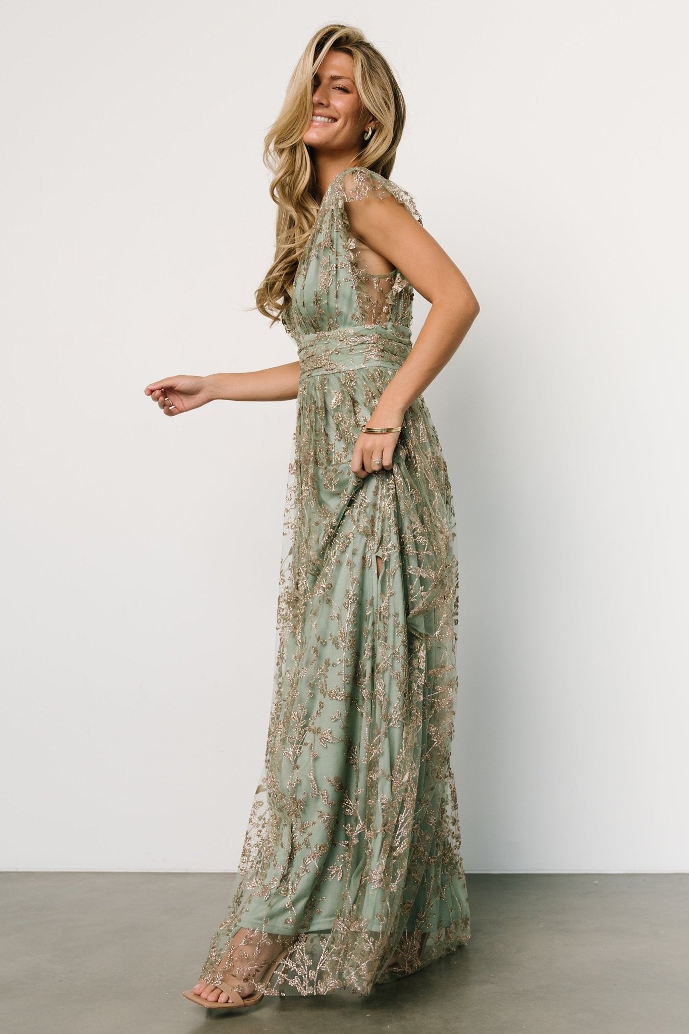 Arlene Shimmer Gown | Sage + Gold Clearance In China