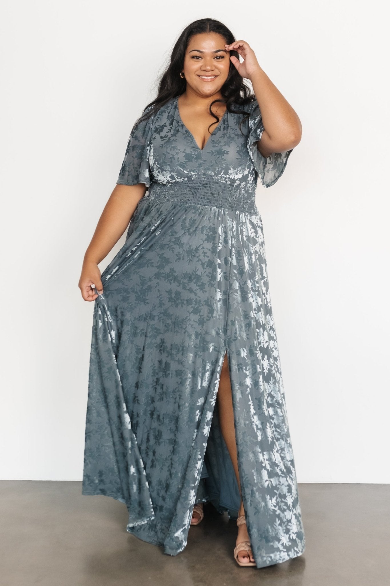 Veronica Velvet Maxi Dress | Slate Blue Cheap Sale 100% Authentic