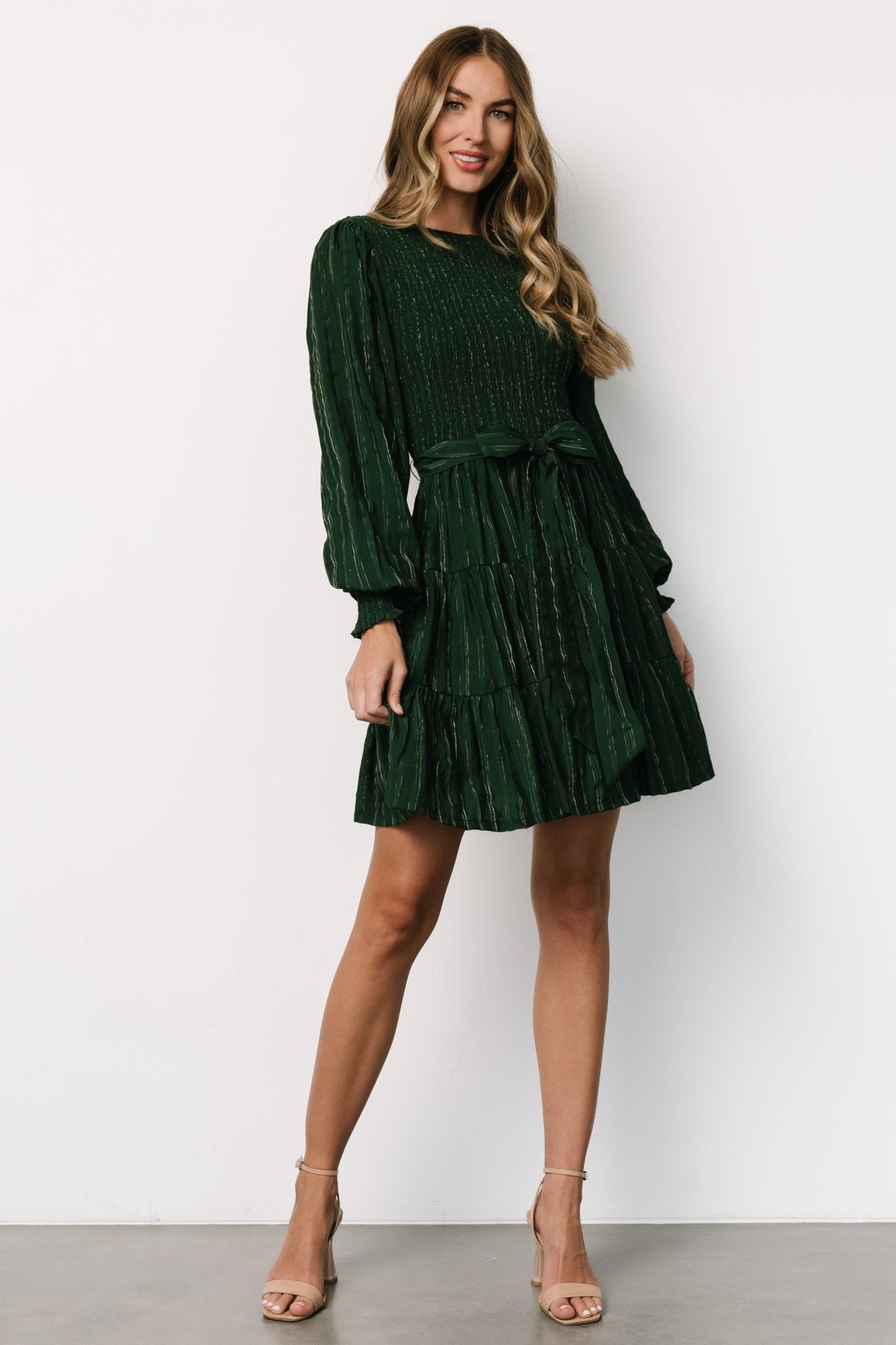 Ivey Smocked Short Dress | Dark Green + Silver Reliable Sale Online