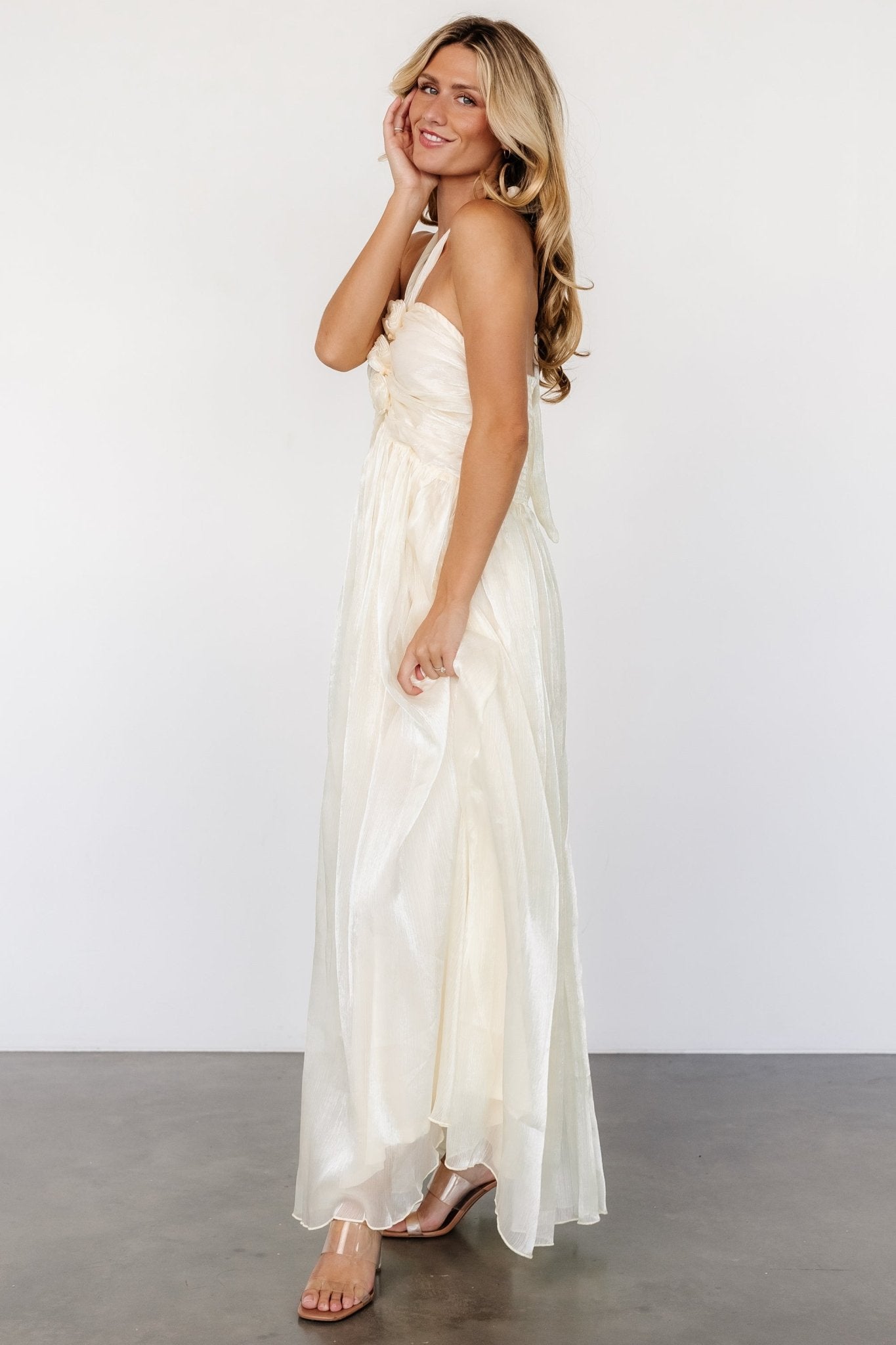 Frederica Halter Maxi Dress | Cream Shimmer Cheap Pice Free Shipping