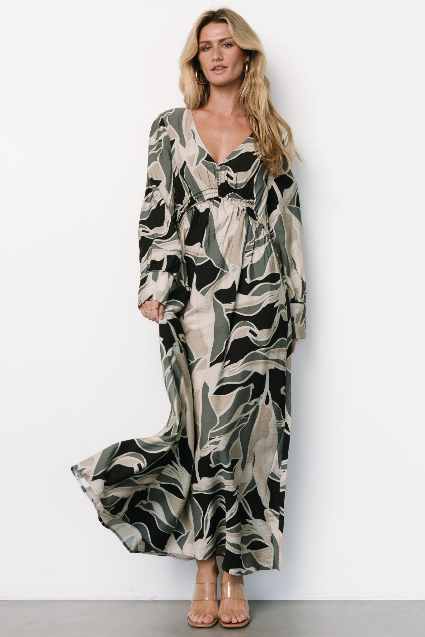 Zinnia Maxi Dress | Black + Eucalyptus Print Cheap Sale Now