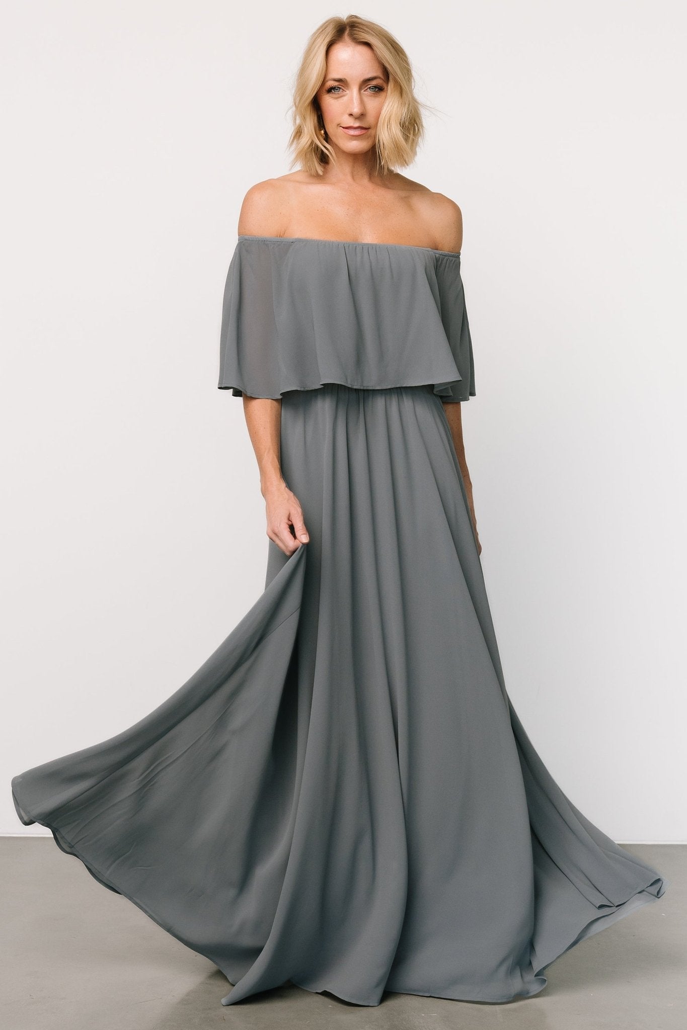 Sonia Off Shoulder Maxi Dress | Dusty Blue Cheap In China