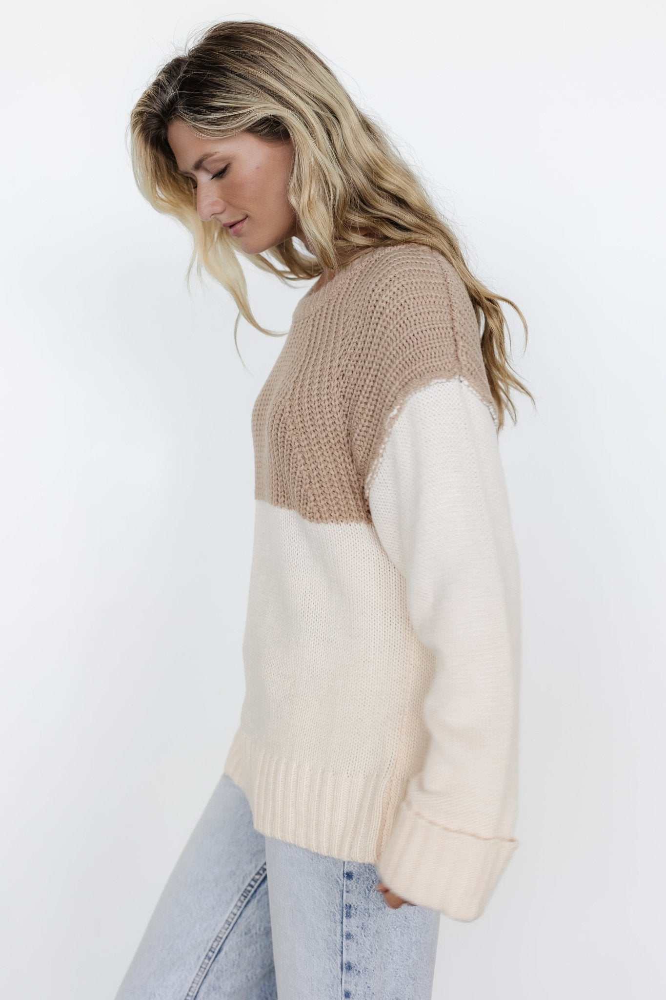 Mabel Cuffed Sweater | Cream + Taupe Sale 100% Guaranteed