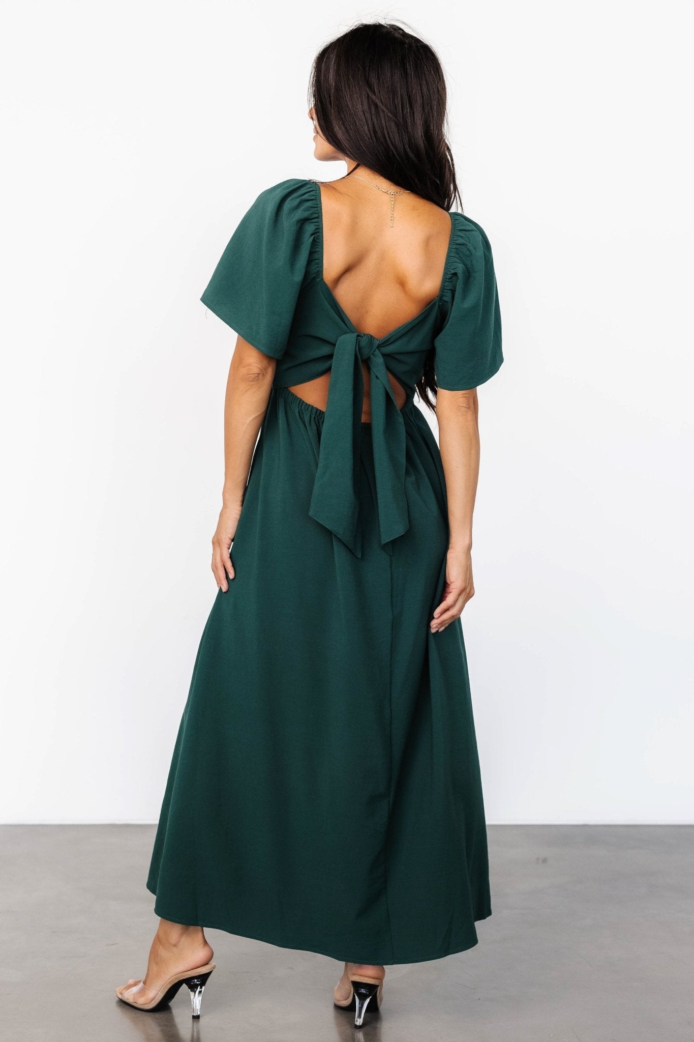 Indie Back Tie Dress | Dark Green Low Pice