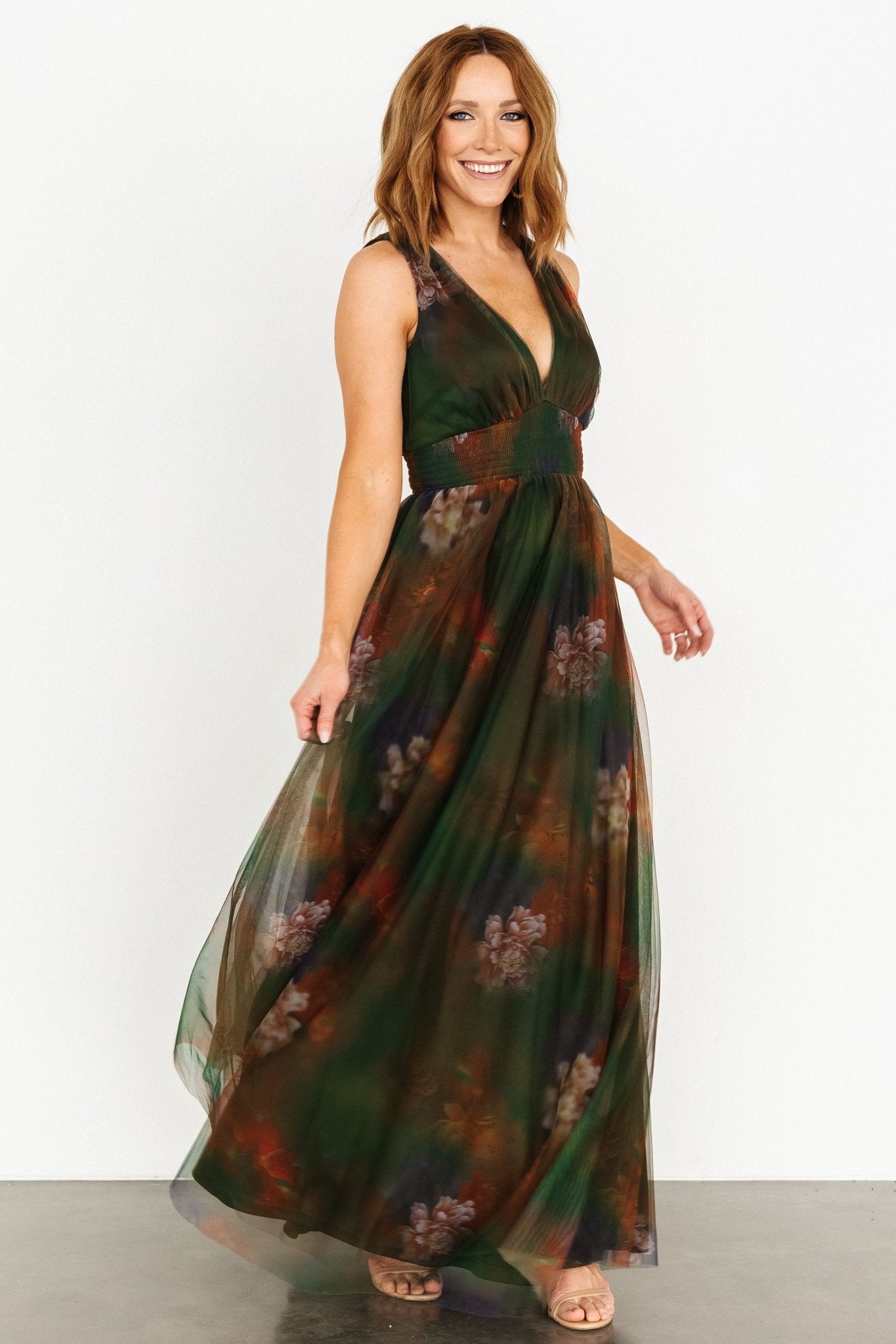 Kamila Tulle Maxi Dress | Olive Multi Floral Newest For Sale