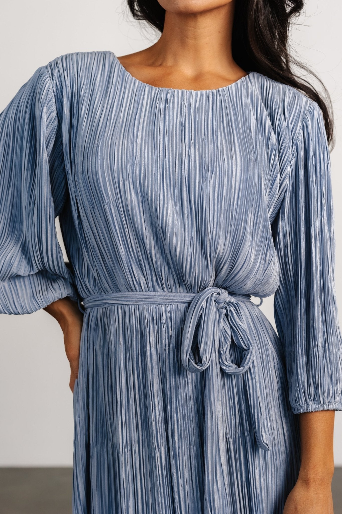 Bethany Pleated Midi Dress | Light Blue Buy Sale Online