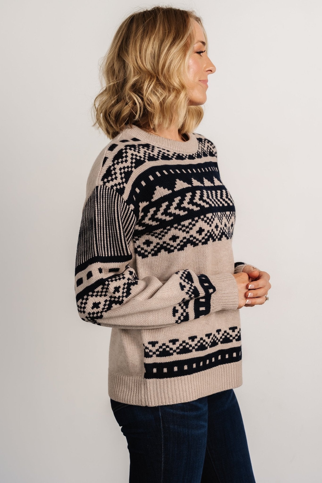 Eugene Sweater | Taupe + Navy Sale Online Online