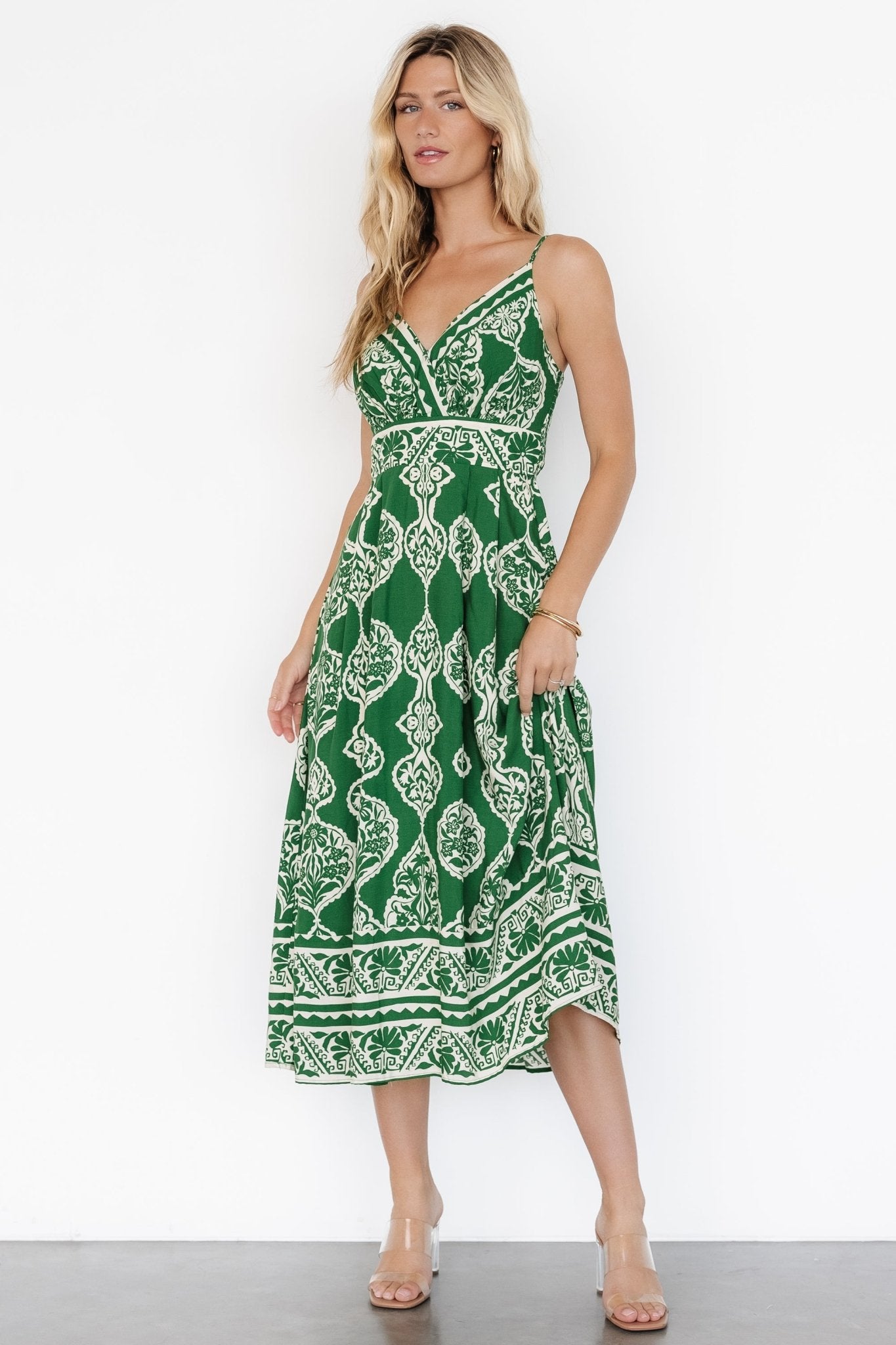 Delia Midi Dress | Green Print Cheap Sale Marketable