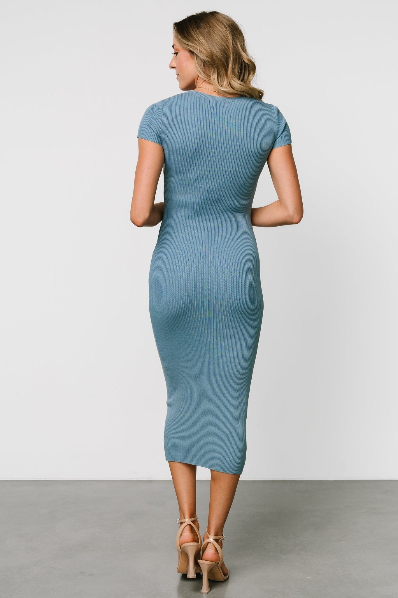 Dana Ribbed Midi Dress | Dusty Blue Cheap Sale Pay With Paypal