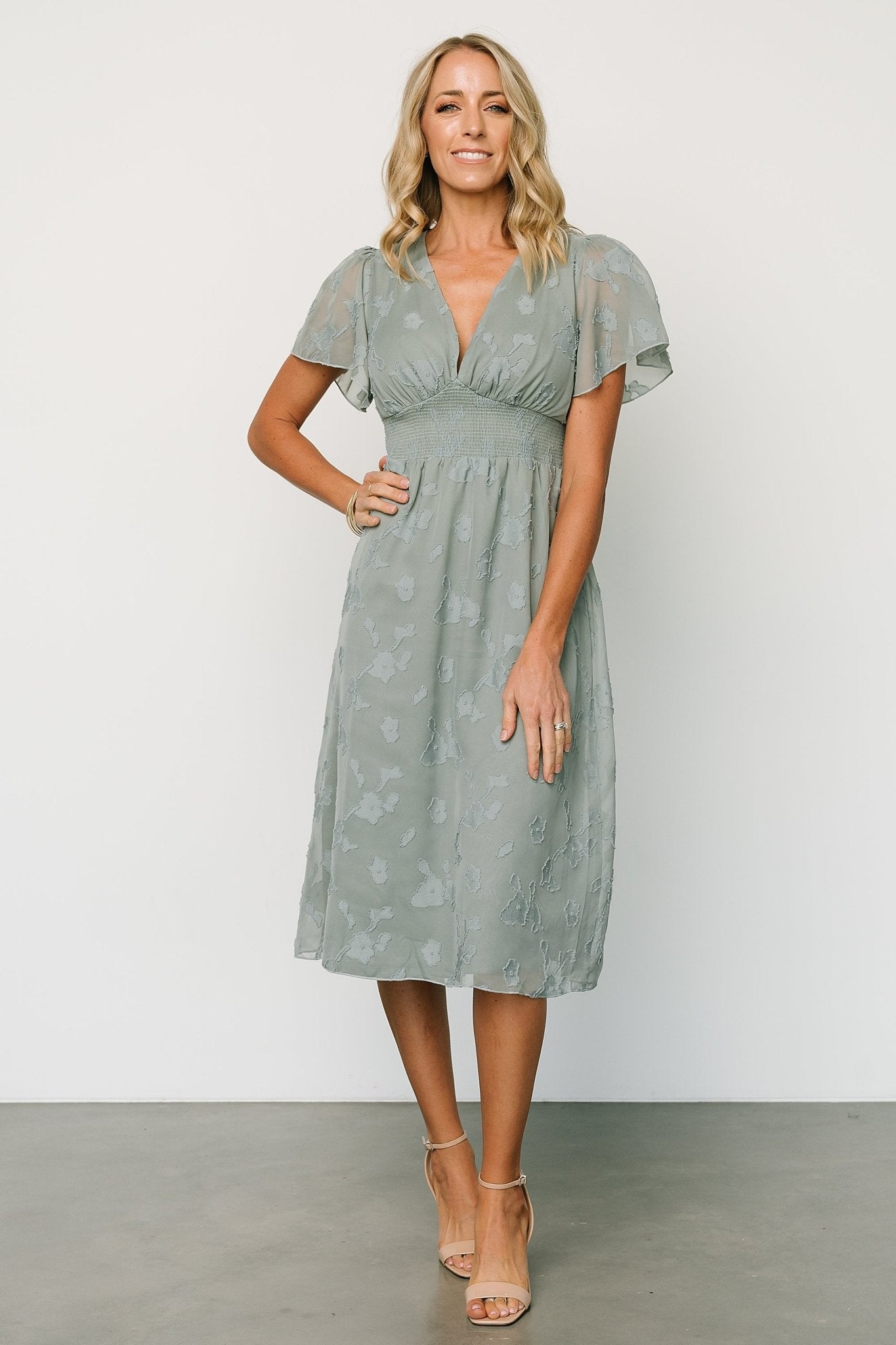 June Smocked Midi Dress | Eucalyptus Buy Cheap Outlet Locations