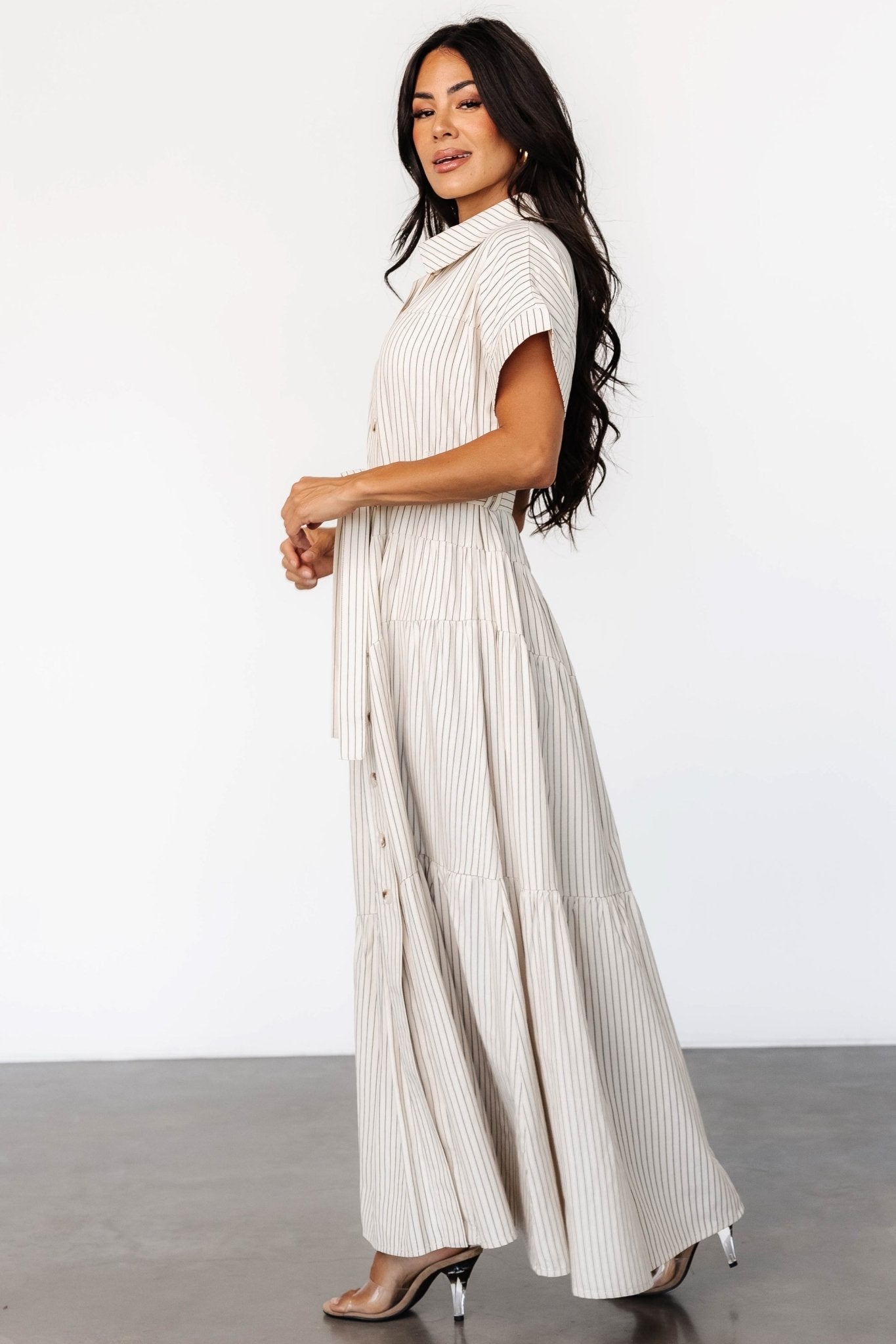 Covey Button Up Maxi Dress | Cream Stripe Cheap Footlocker Finishline