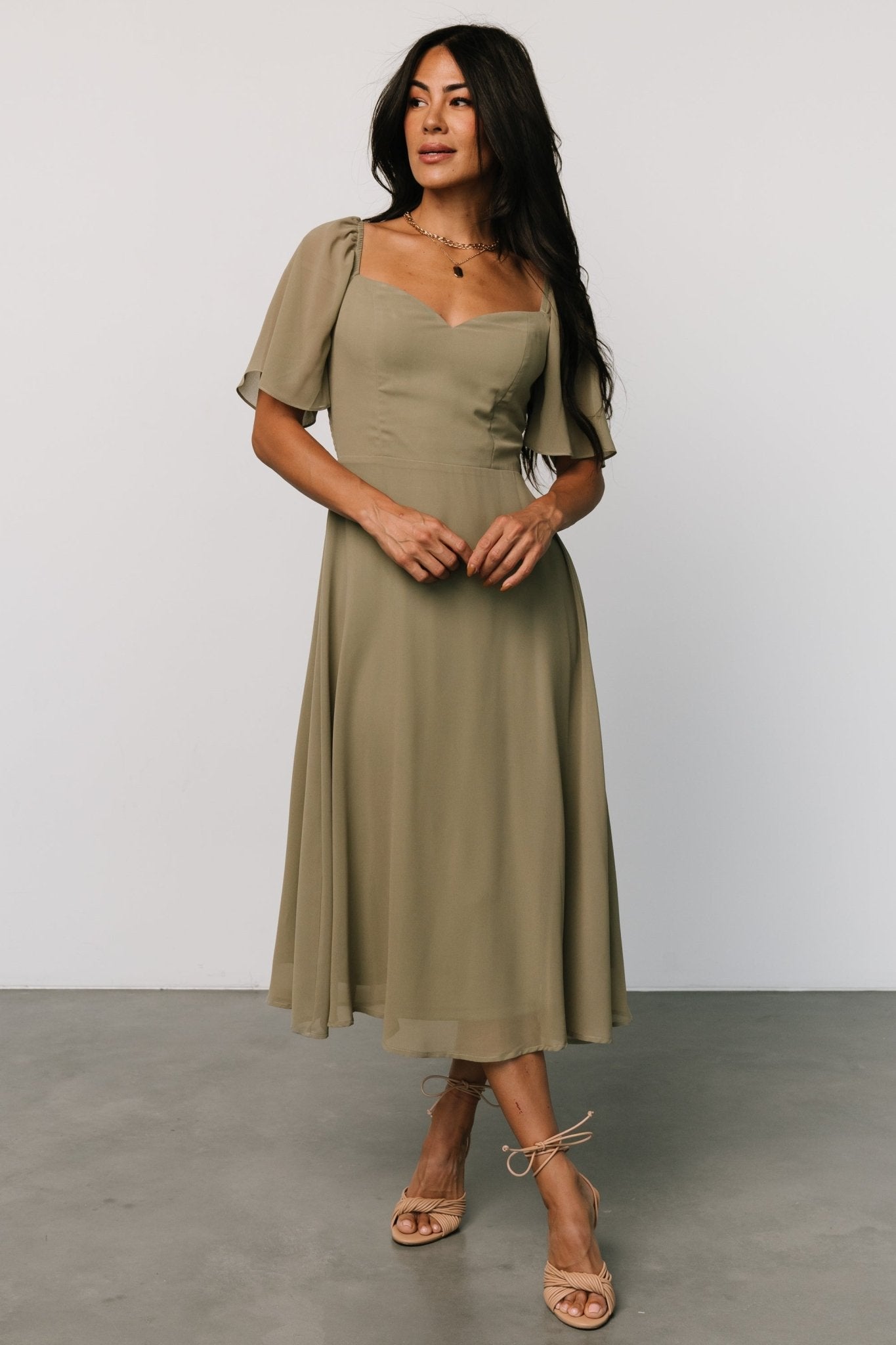 Colette Sweetheart Midi Dress | Dusty Olive Best Place To Buy