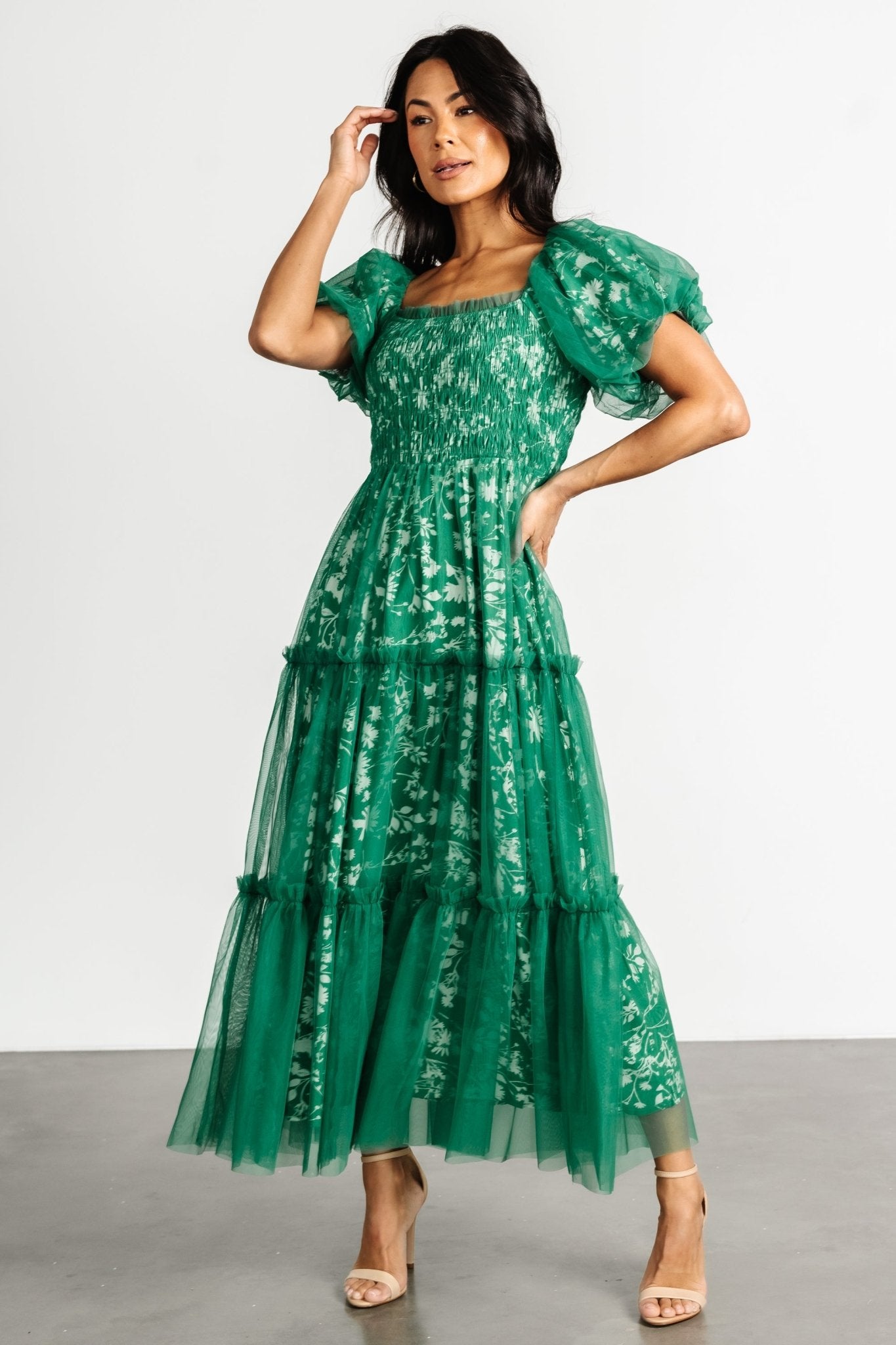 Doria Tulle Floral Maxi Dress | Green Explore Online