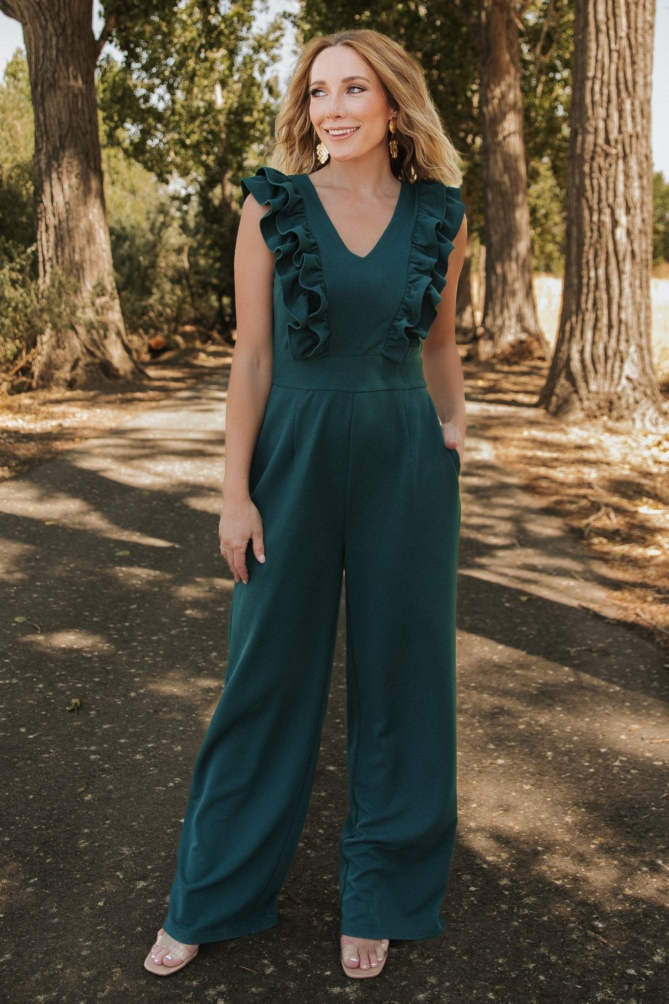 Descanso Ruffle Jumpsuit | Dark Green Clearance Wiki