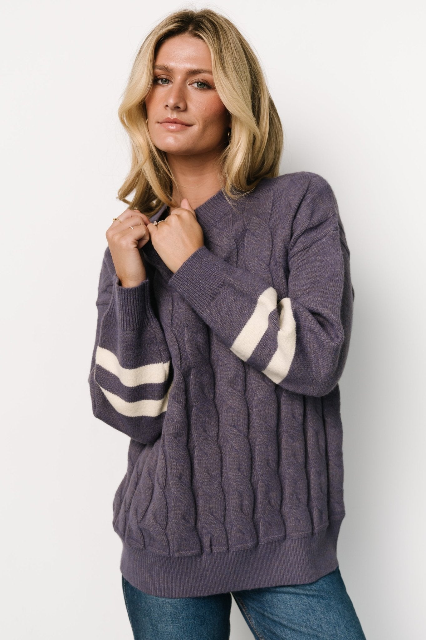 Lund Cable Knit Sweater | Vintage Purple View