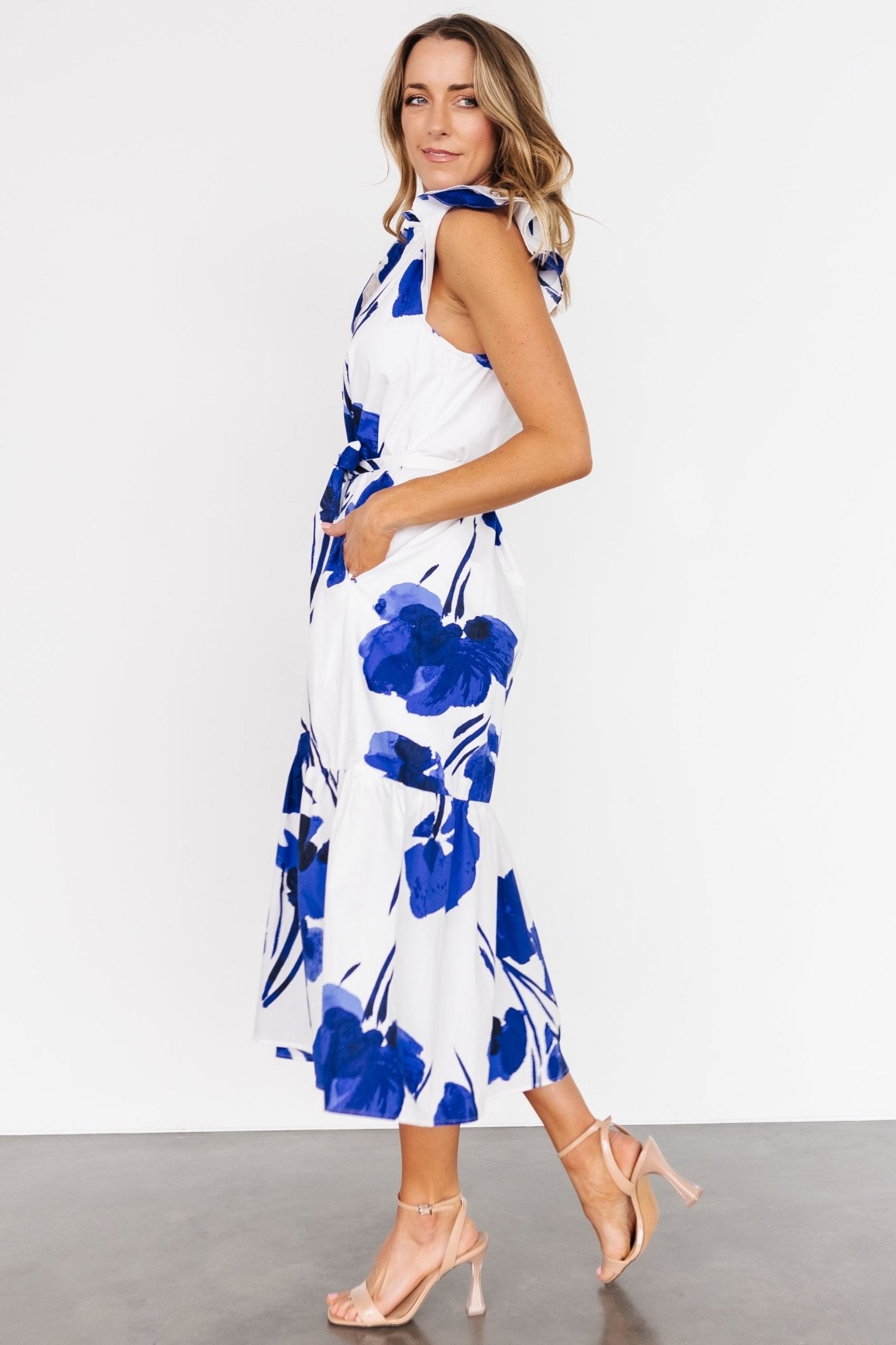 Blakely Button Dress | White + Cobalt Best Wholesale For Sale