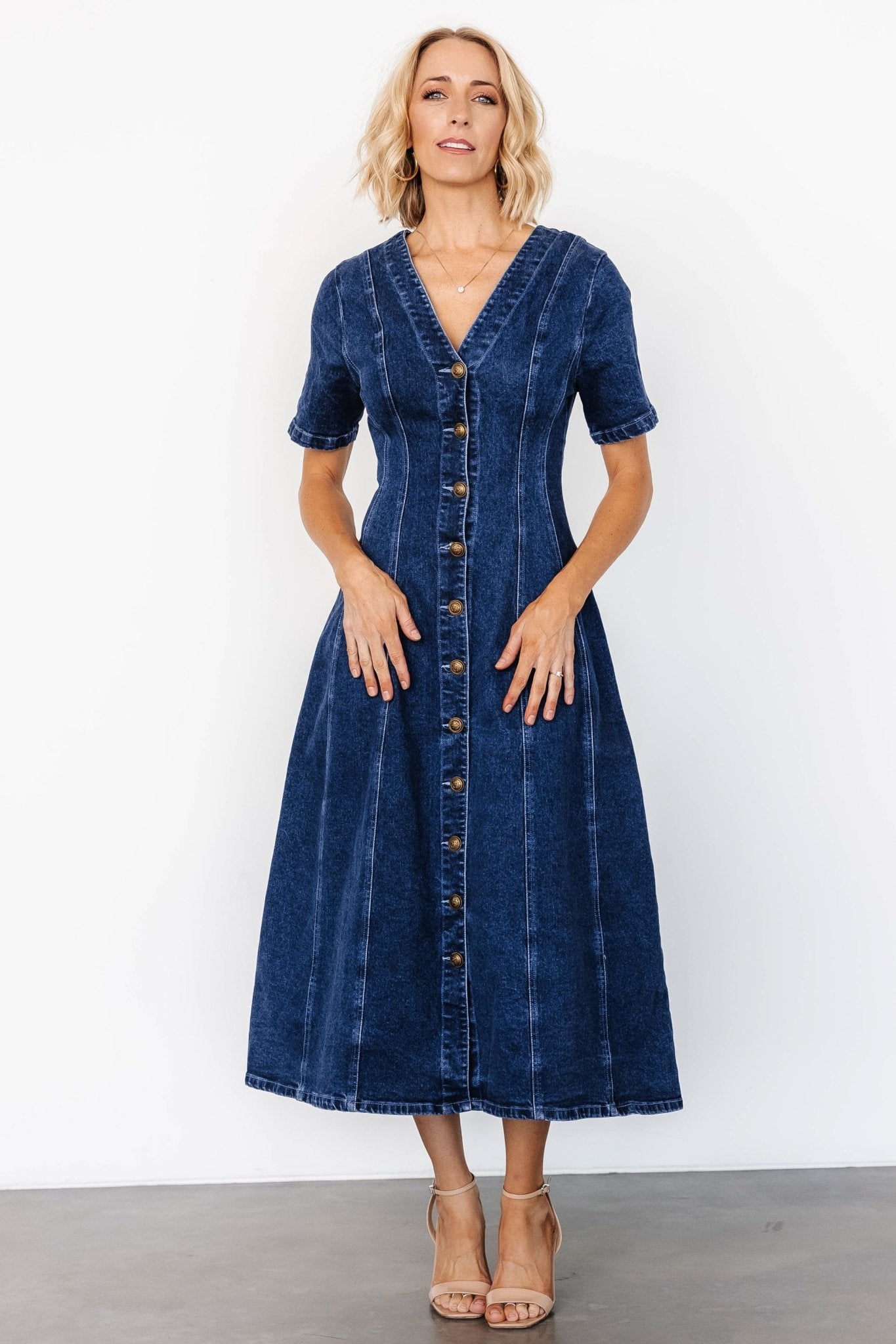 Oakley Button Denim Dress | Blue Pre Order For Sale