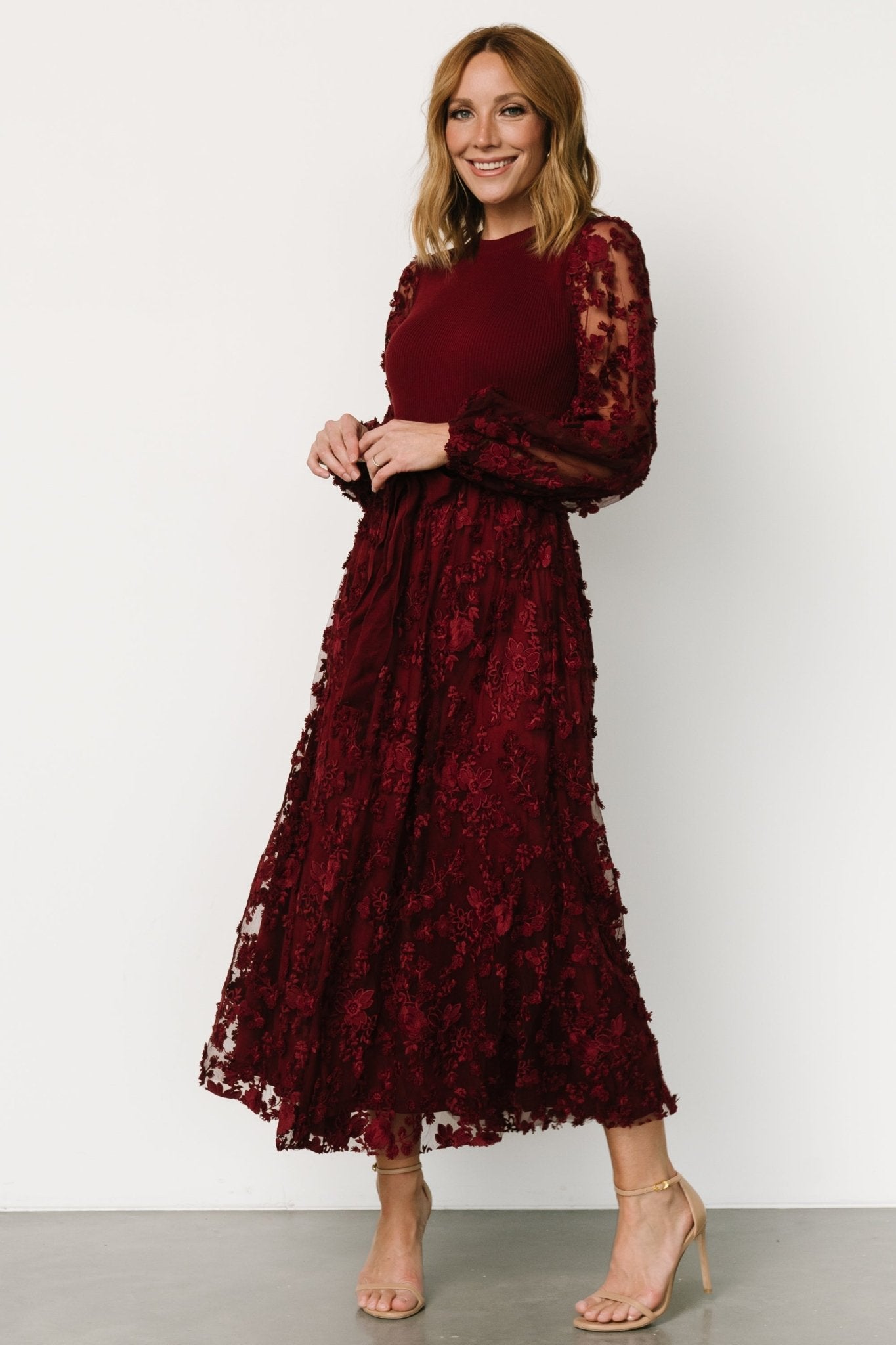 Roslyn Embroidered Dress | Wine Visa Payment Cheap Pice