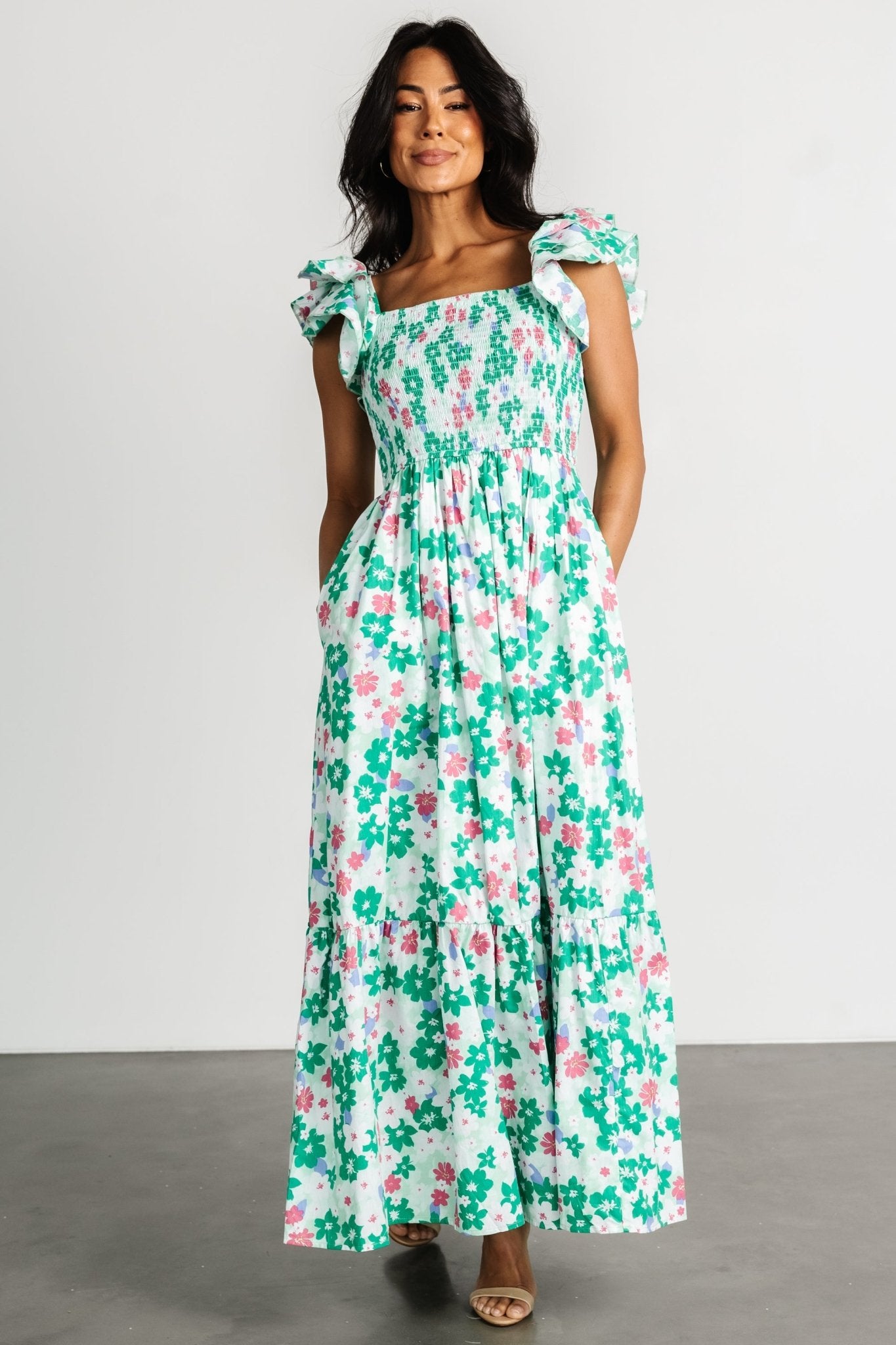 Laguna Smocked Maxi Dress | Green Floral Cheap Amazon