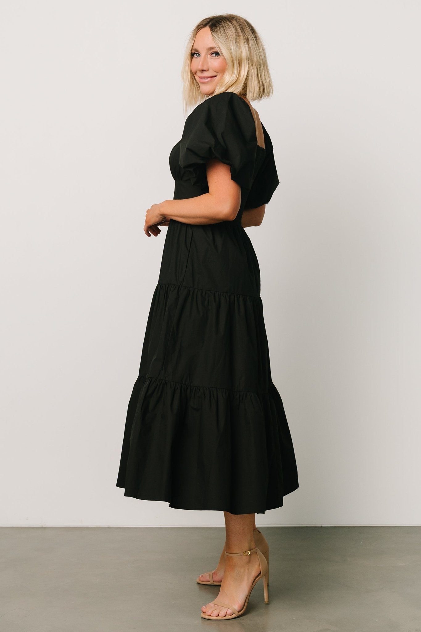 Cindy Puff Sleeve Tiered Dress | Black Official For Sale