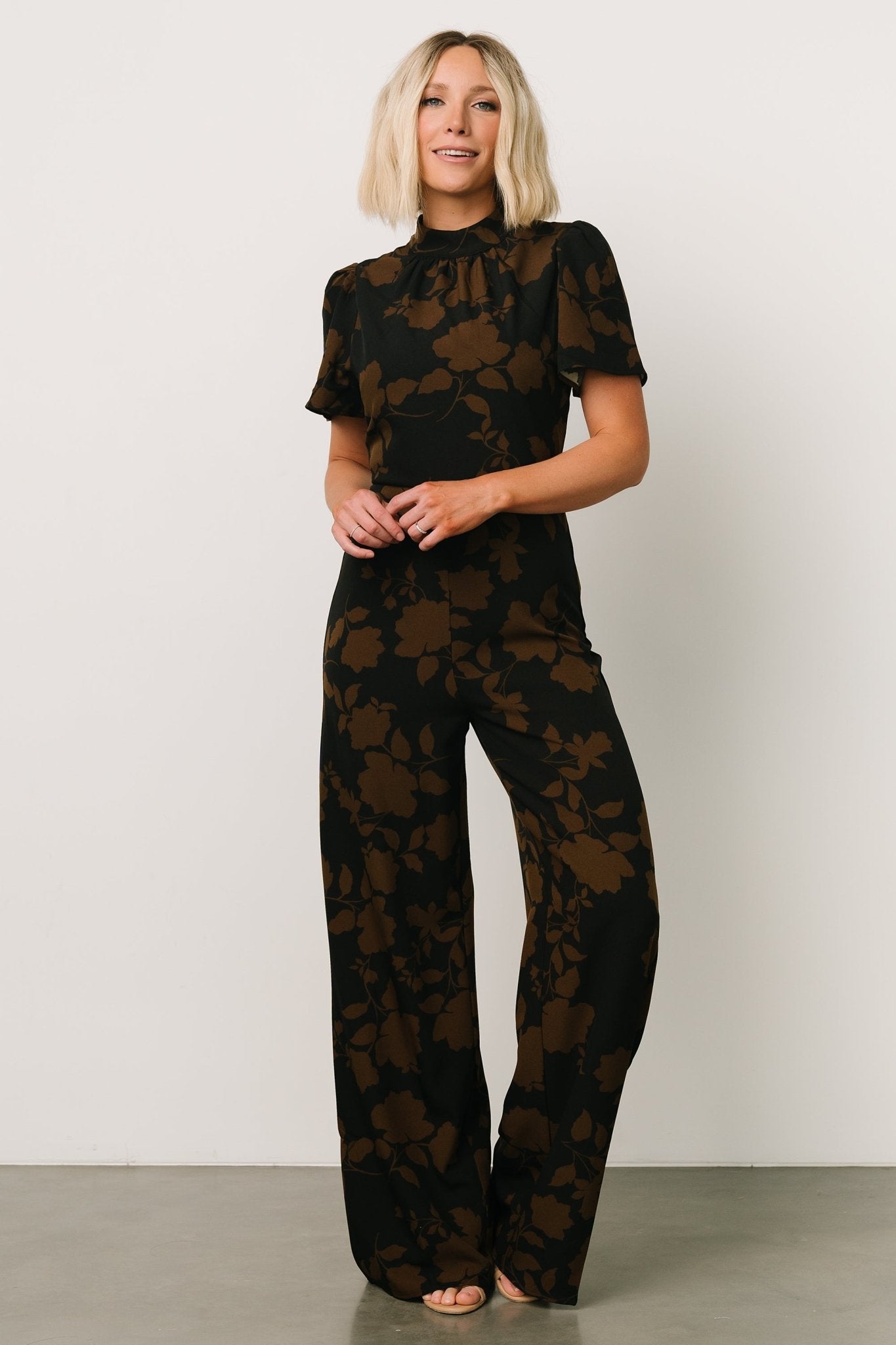 Langham Mock Neck Jumpsuit | Espresso Print Cheap Sale Manchester Great Sale