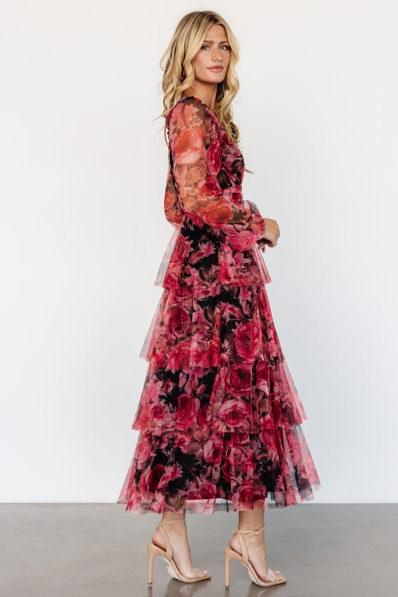 Carolina Tulle Tiered Maxi Dress | Red + Black Floral Sale Outlet