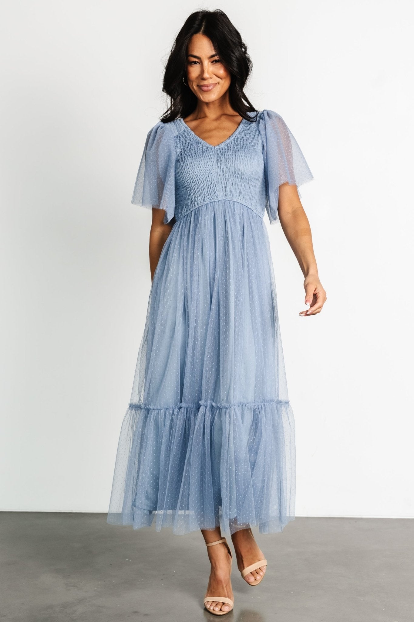 Martha Smocked Tulle Dress | Dusty Blue Discount Fashionable