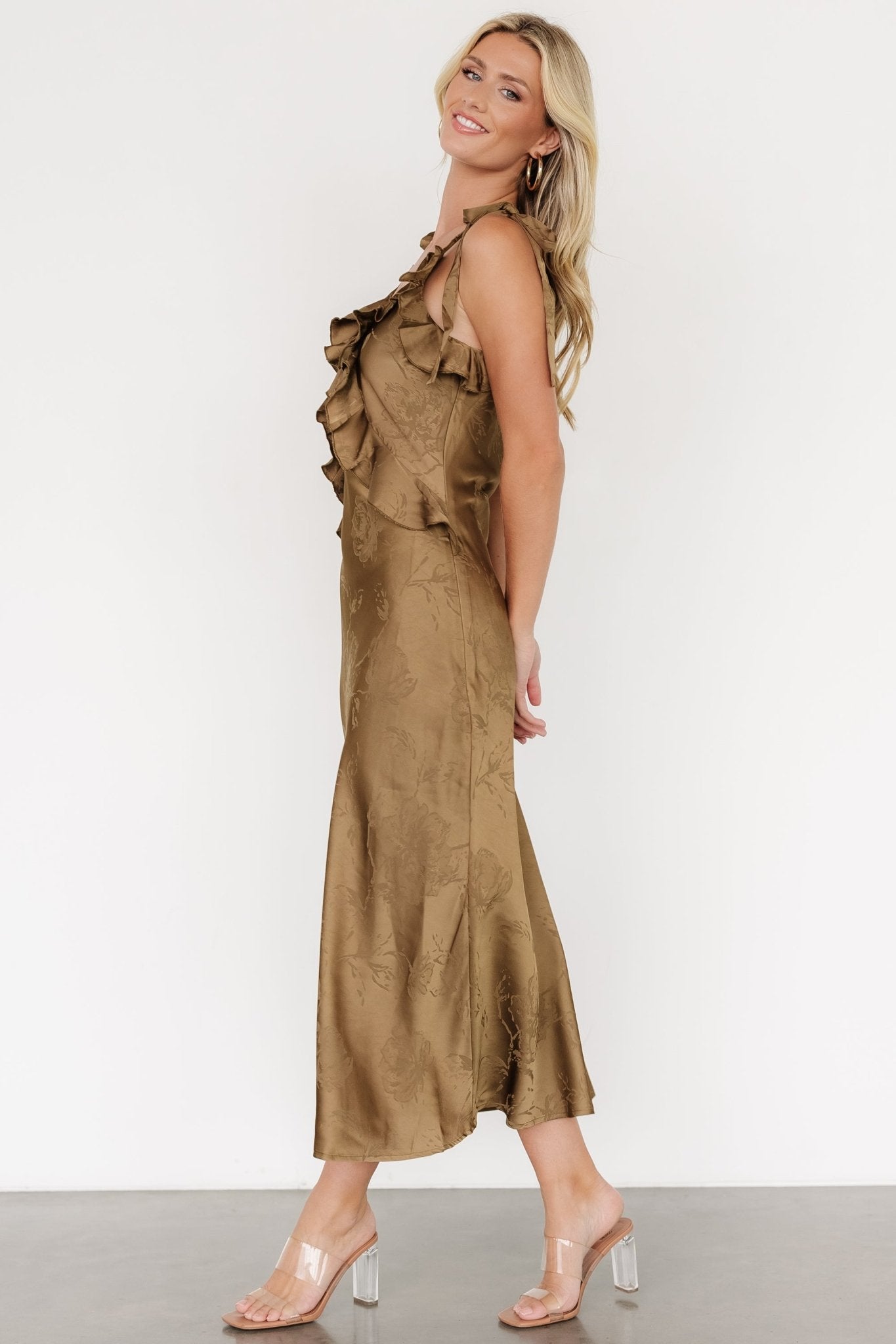 Gianni Satin Ruffle Dress | Olive Cheap Best Wholesale