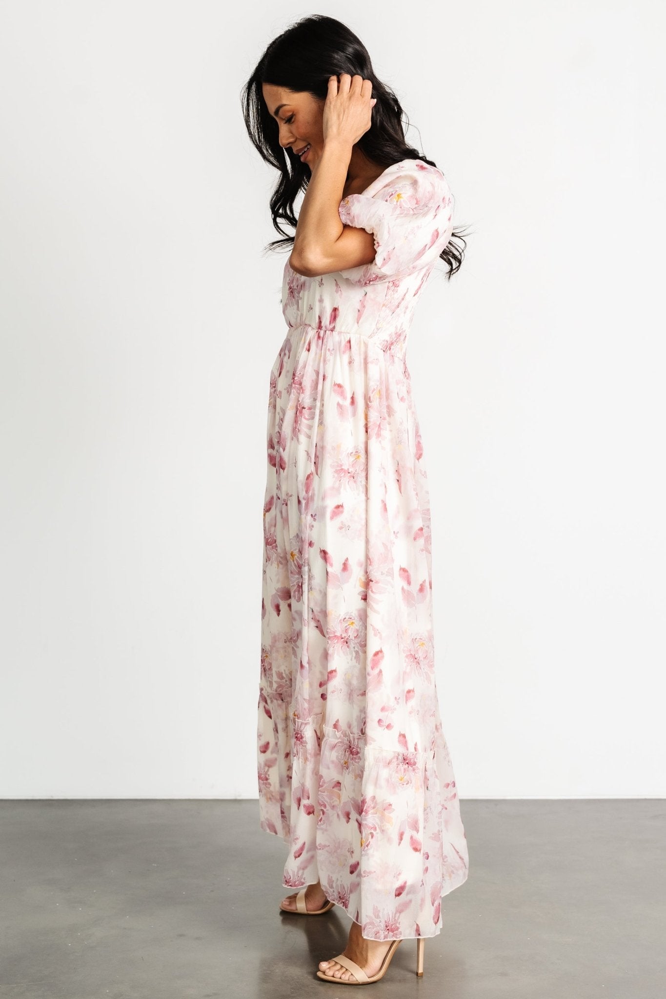 Dalia Maxi Dress | Ivory + Mauve Floral 2025 New