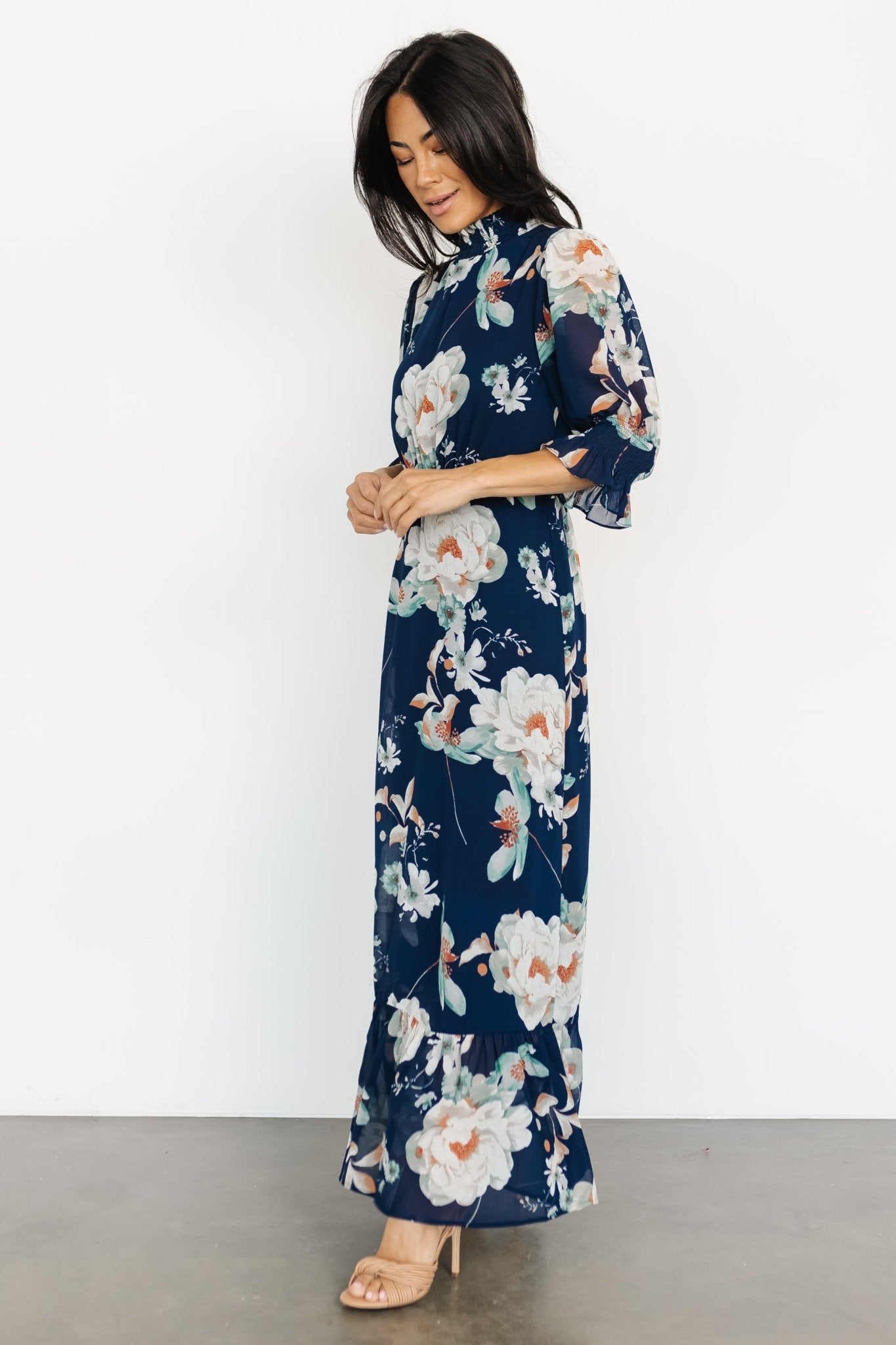 Marie Mock Neck Maxi Dress | Navy Floral Free Shipping High Quality