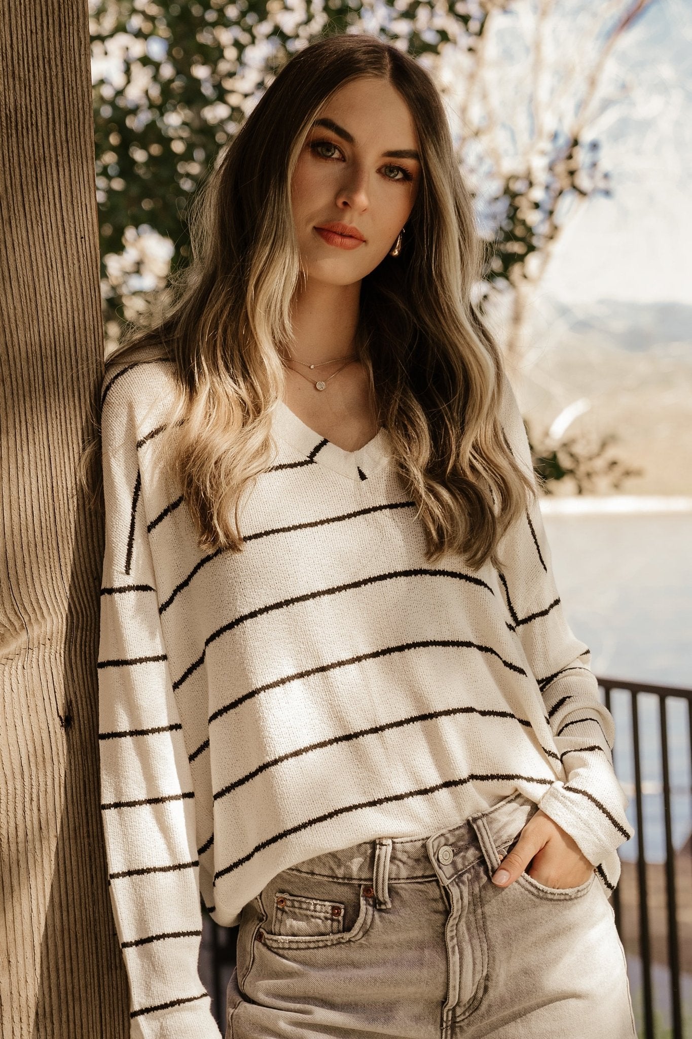 Houston Relaxed Sweater Top | Ivory Stripe Recommend For Sale