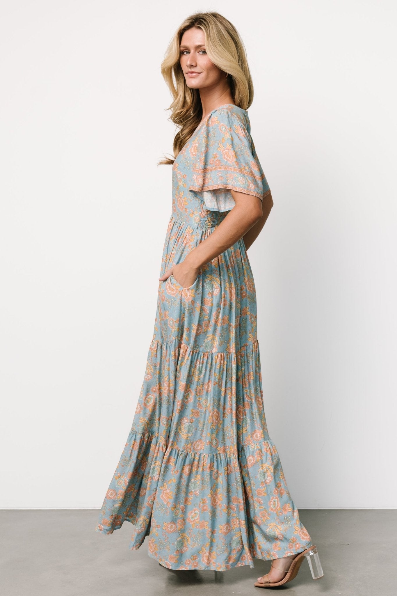 Cheryl Maxi Dress | Dusty Blue Floral Sale 2025 Newest