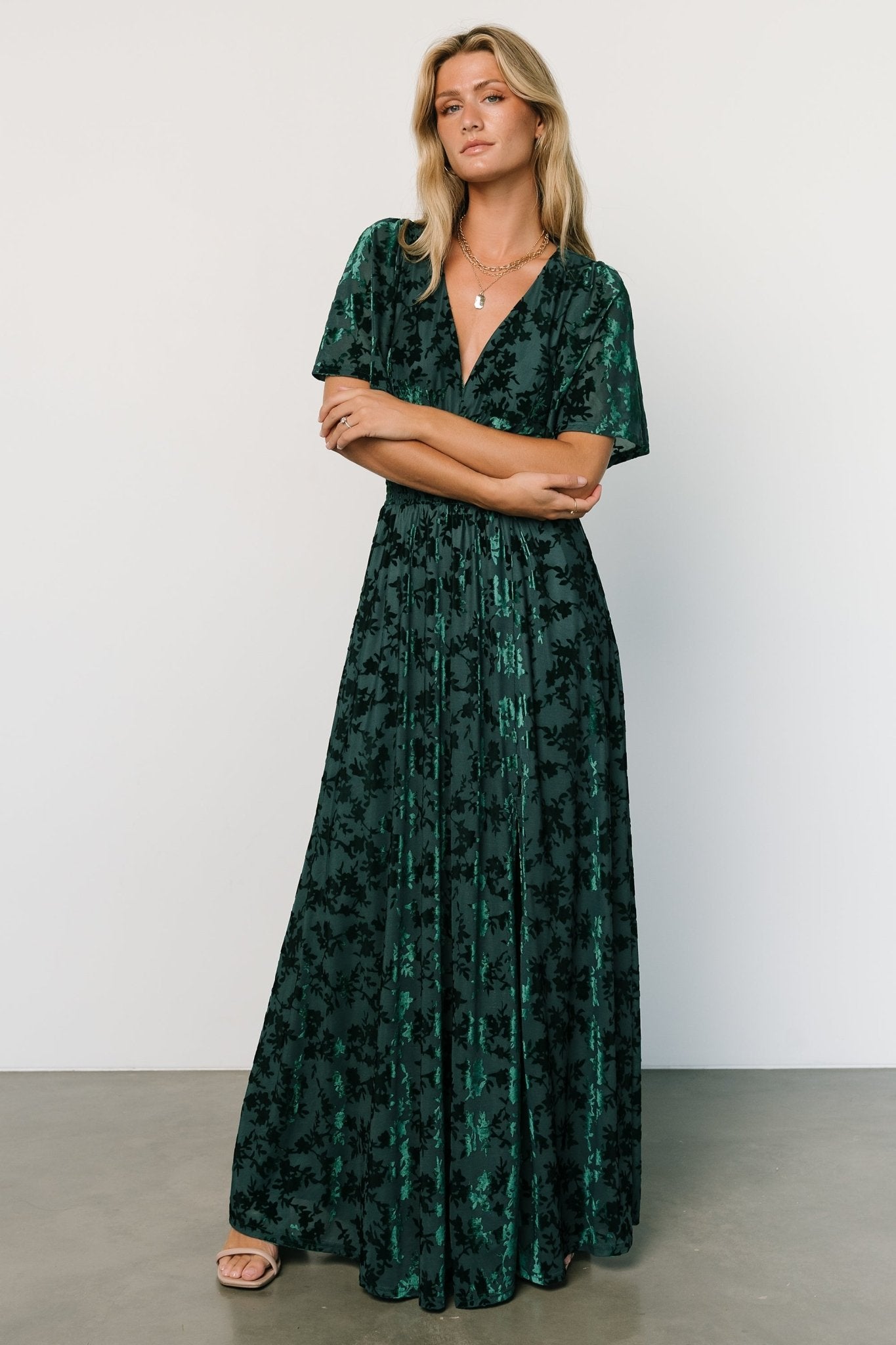 Veronica Velvet Maxi Dress | Green Discount Supply