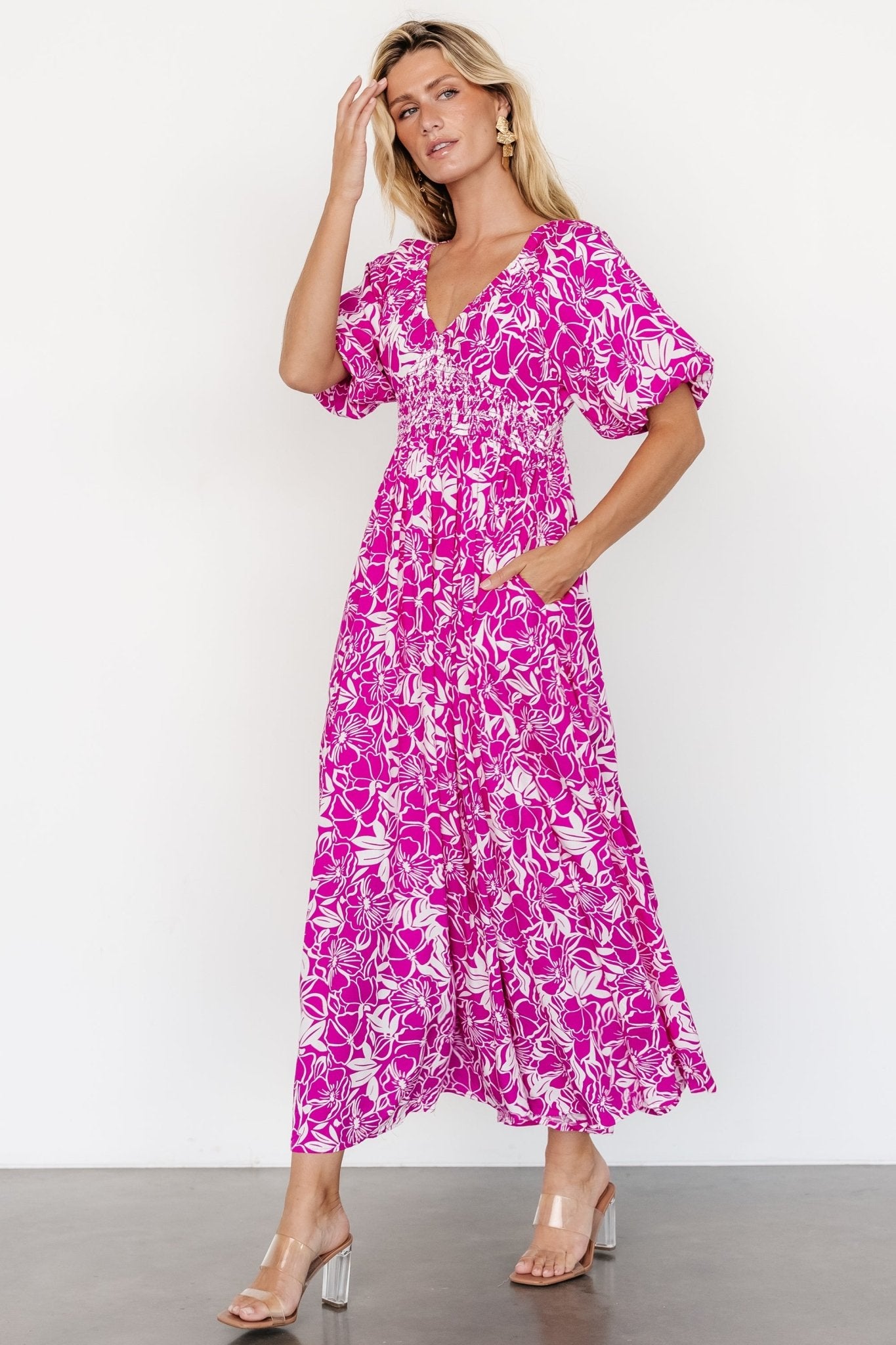 Elaine Maxi Dress | Magenta + White Fashionable Online