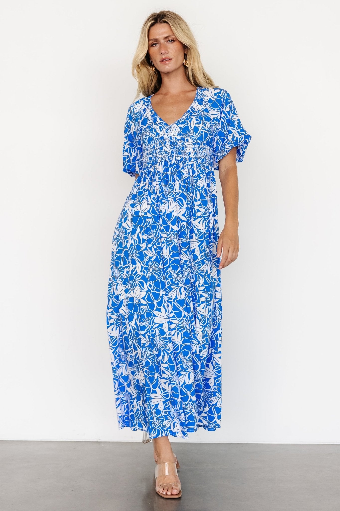 Elaine Maxi Dress | Blue + White Cheap Sale Brand New Unisex