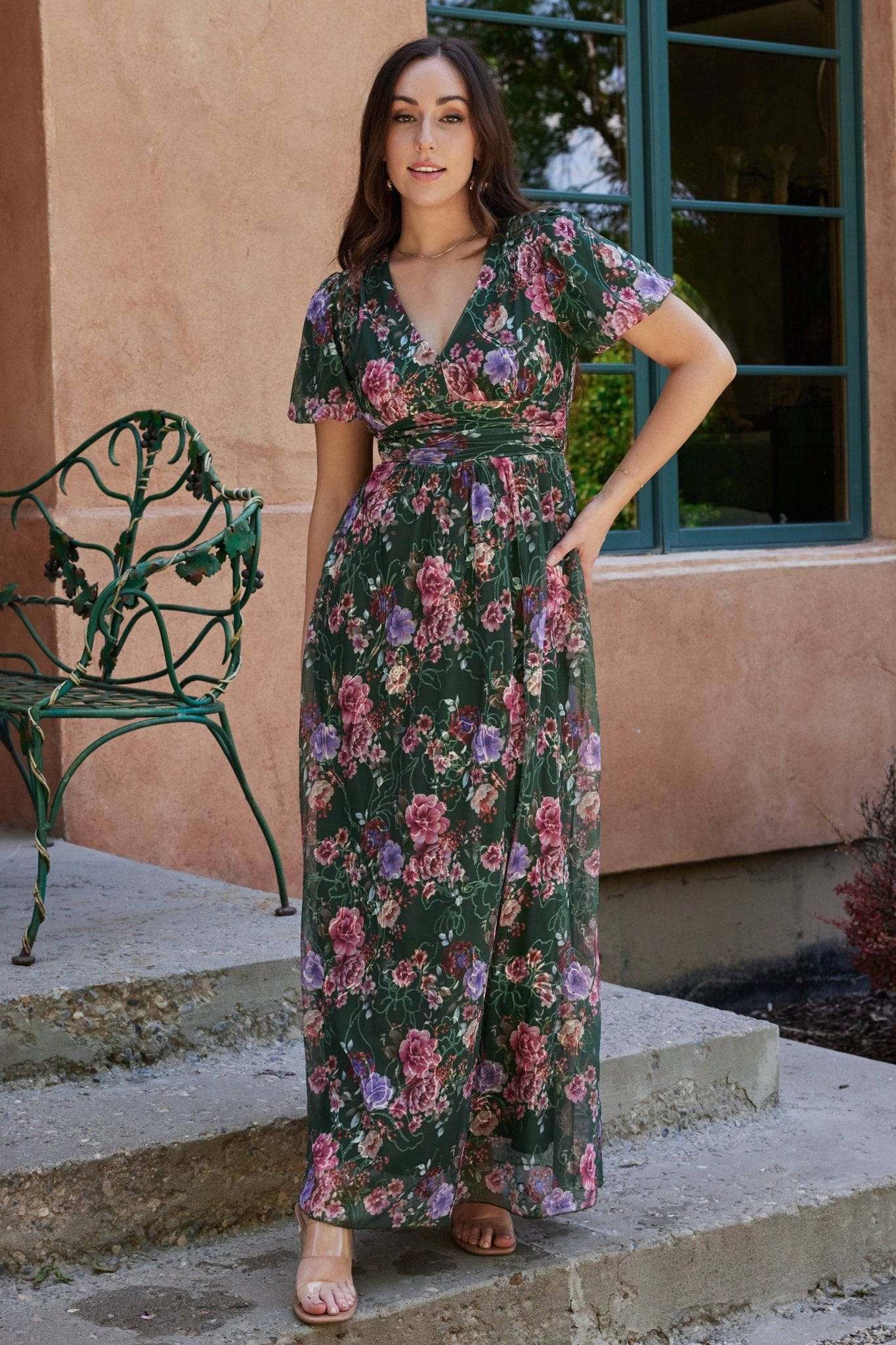 Ardley Maxi Dress | Green + Pink Floral View Cheap Online