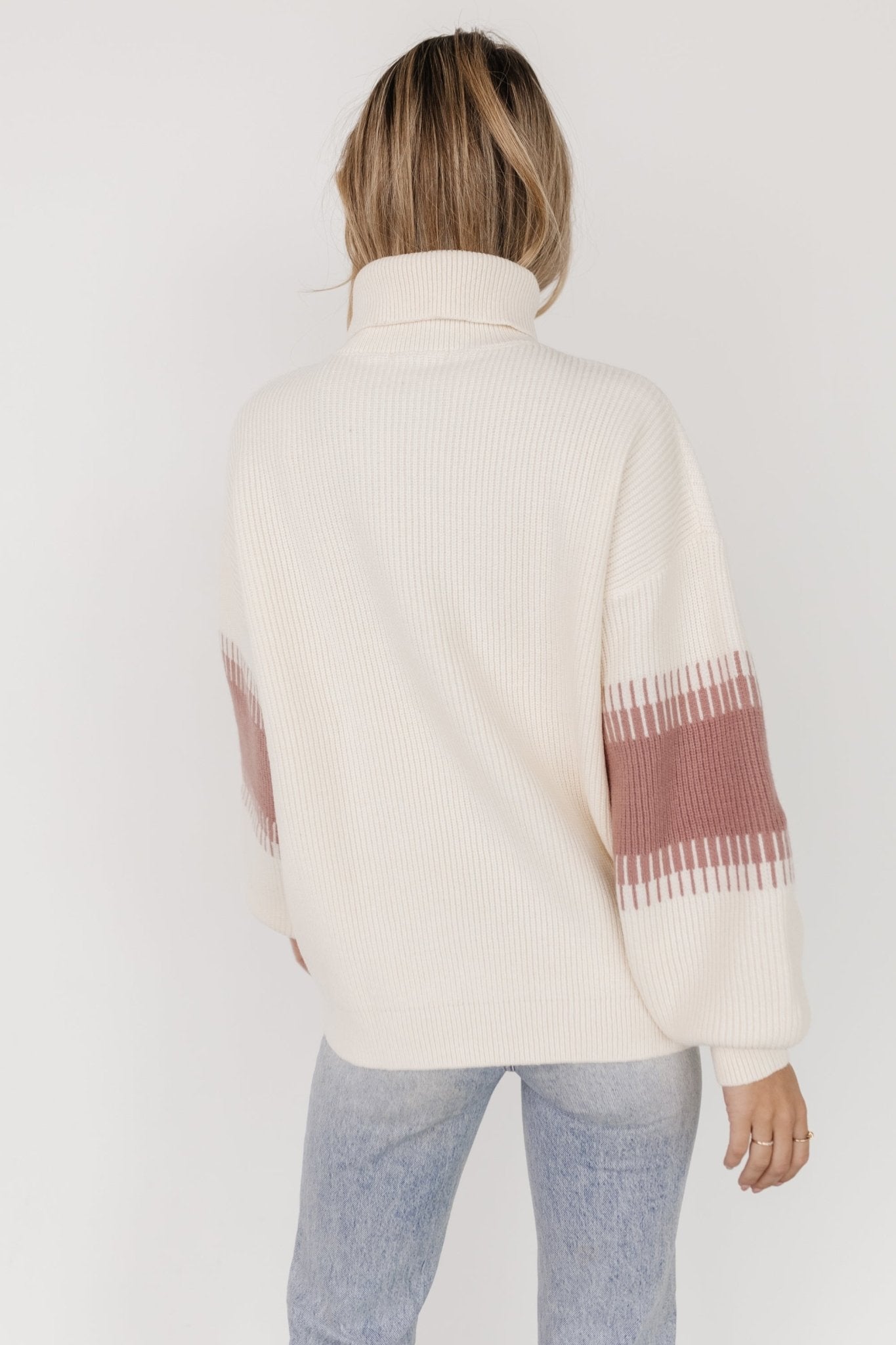 Antonov Turtle Neck Sweater | Mauve + Cream Low Pice Cheap Online
