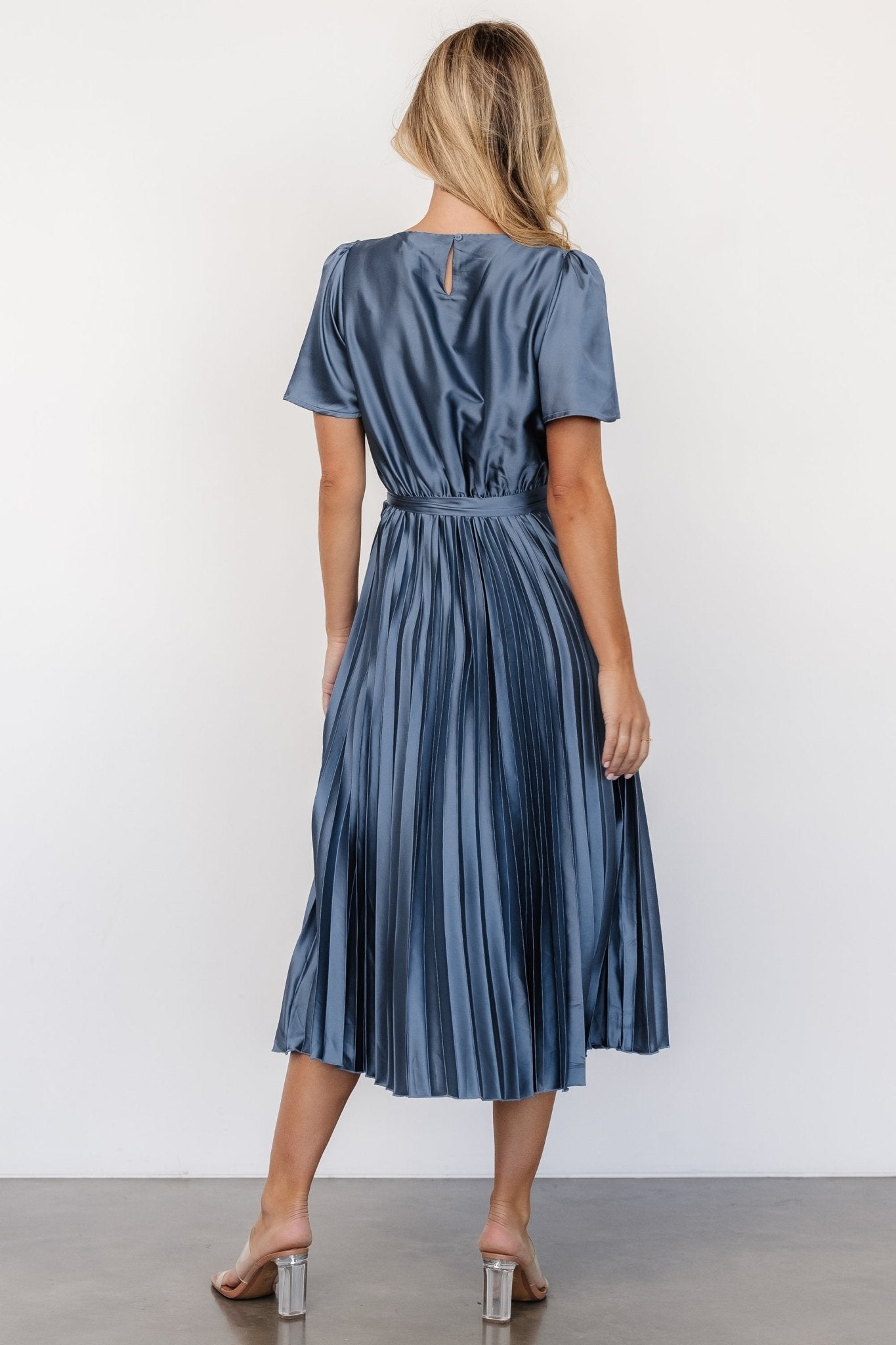 Adelaide Pleated Satin Dress | Blue Free Shipping Genuine