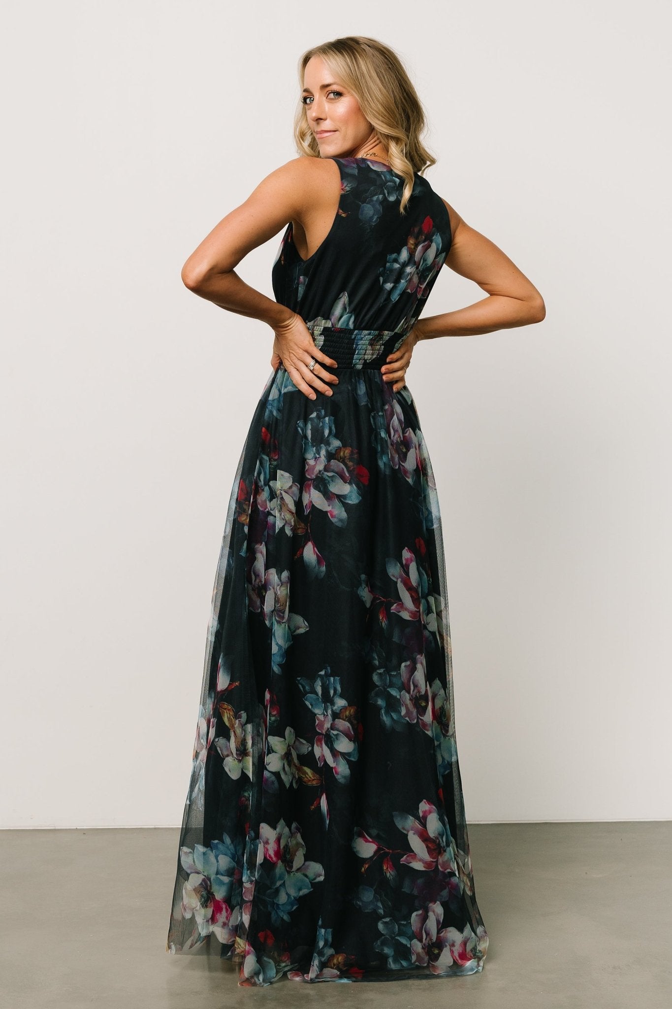 Kamila Tulle Maxi Dress | Navy Abstract Floral Visa Payment For Sale