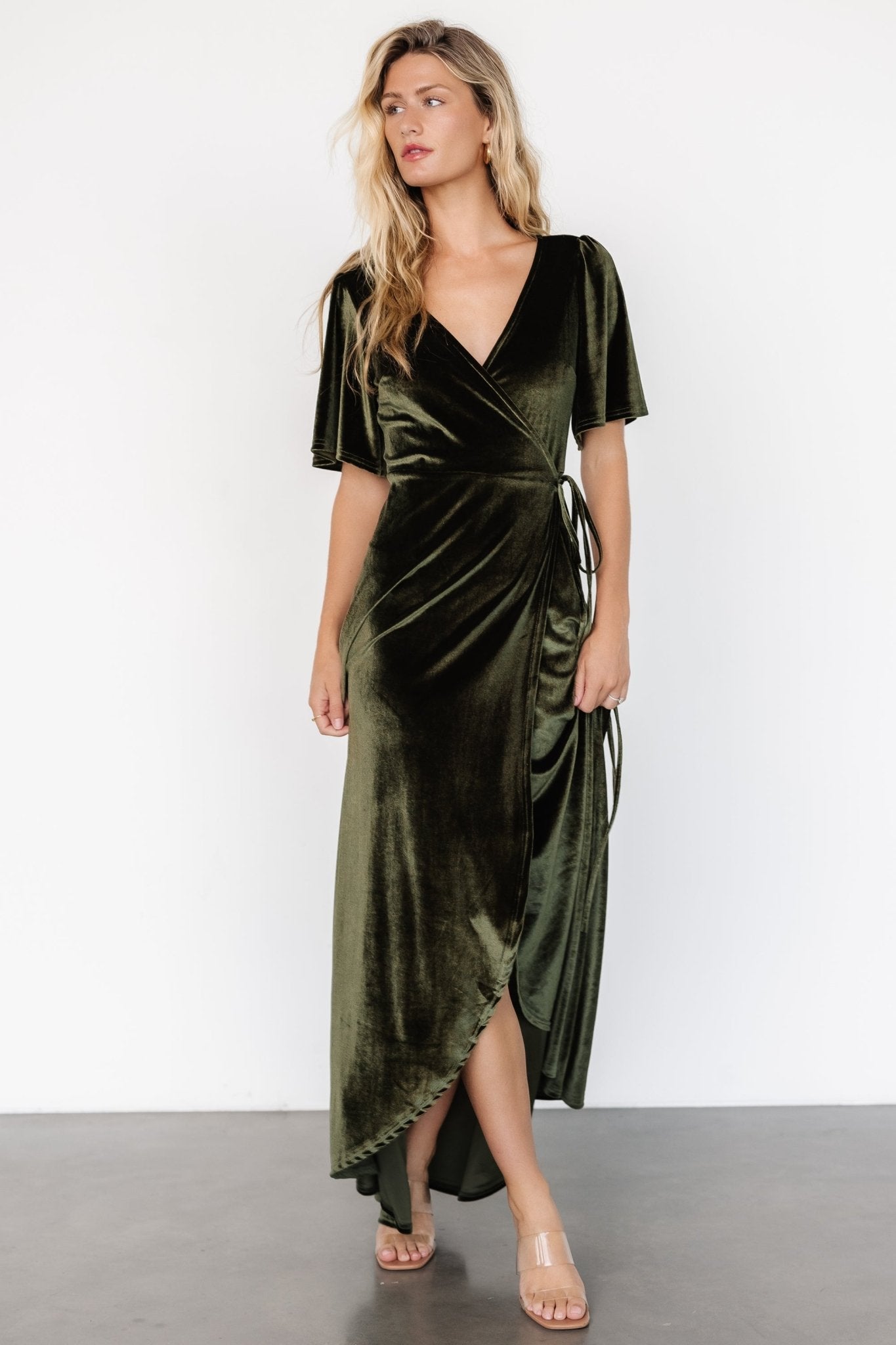 Katelyn Velvet Maxi Wrap Dress | Dark Olive How Much Sale Online