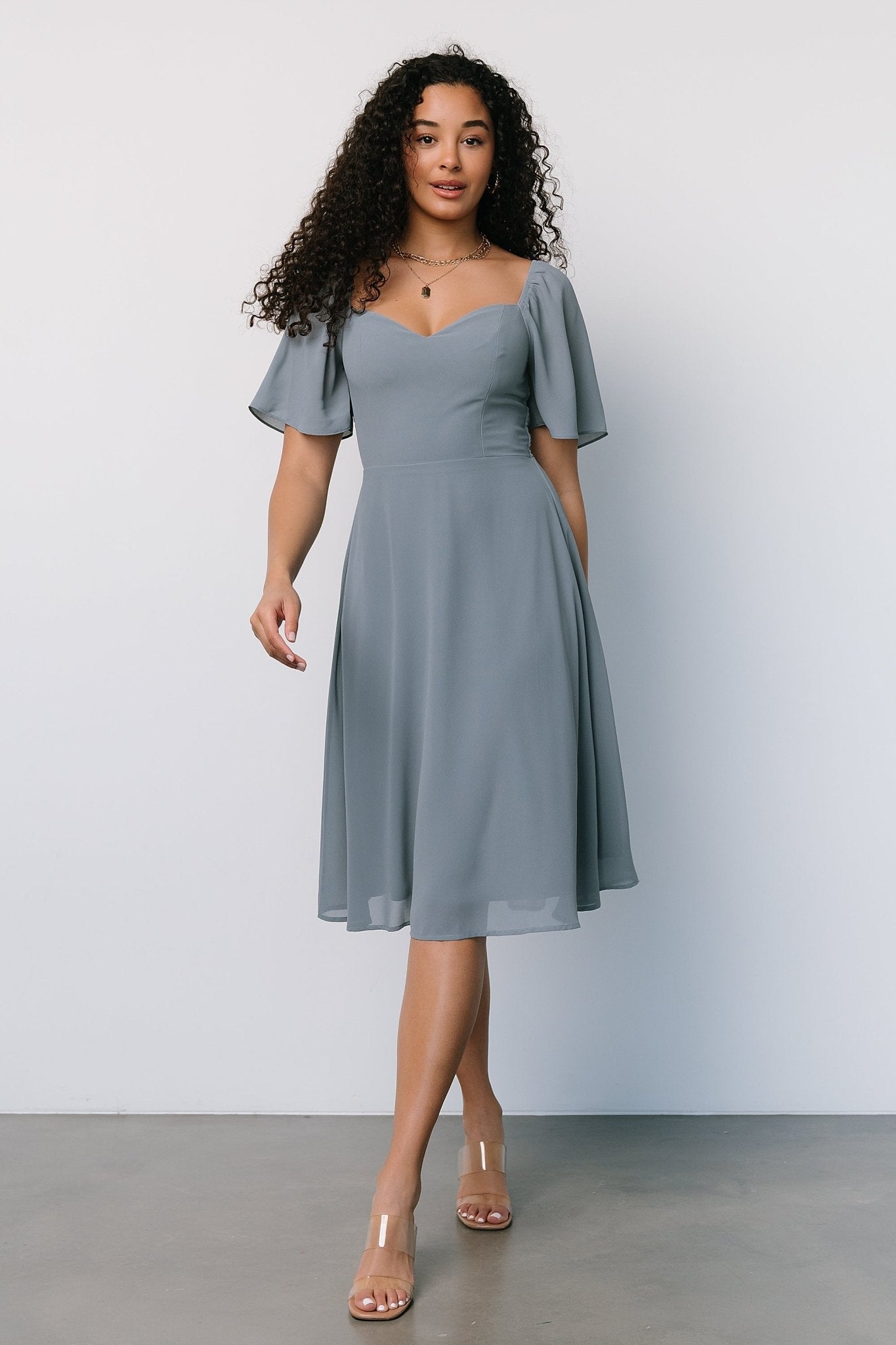 Colette Sweetheart Midi Dress | Dusty Blue Clearance Factory Outlet