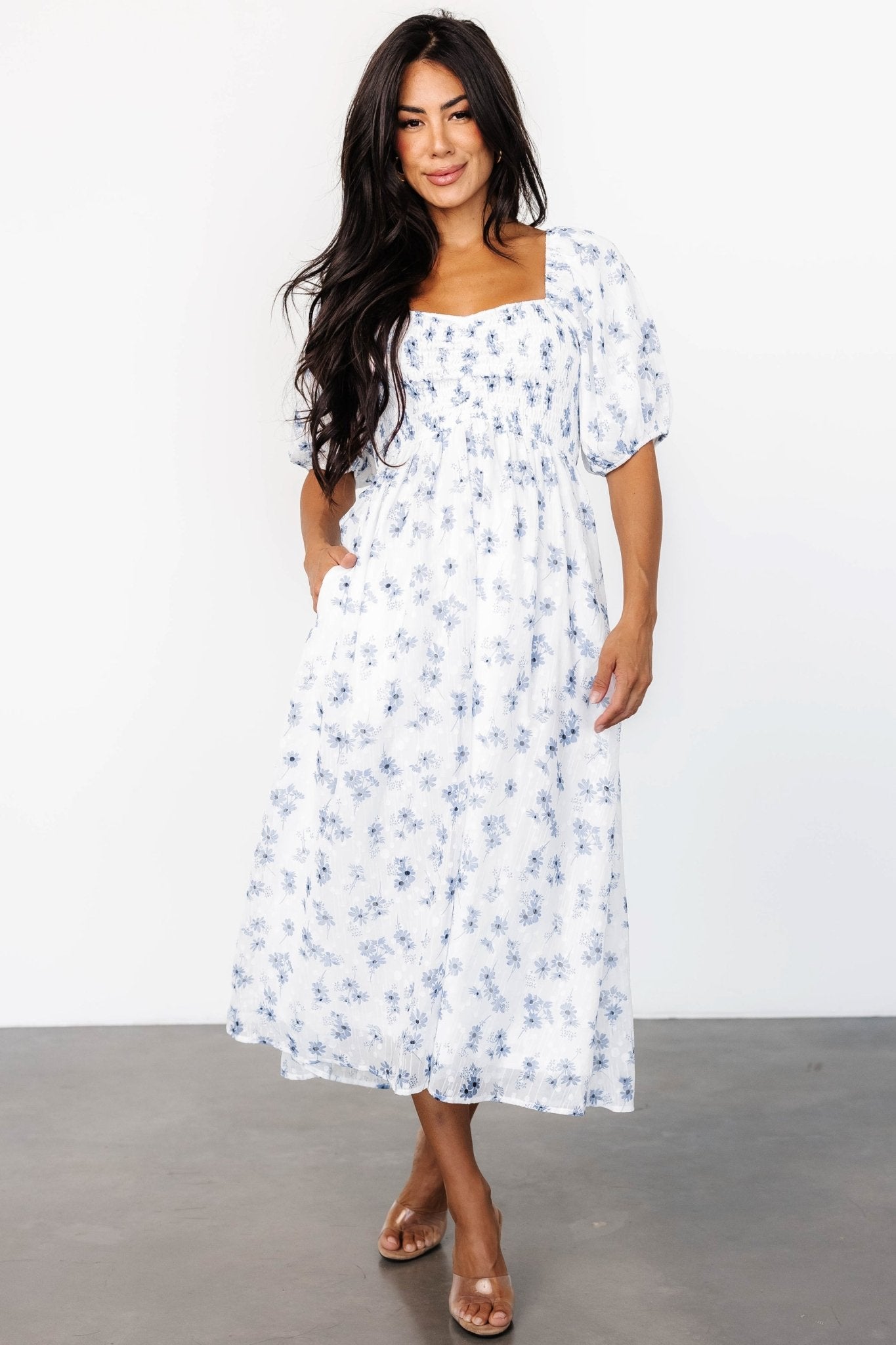 Luca Dress | White + Blue Floral Fashion Style Cheap Online